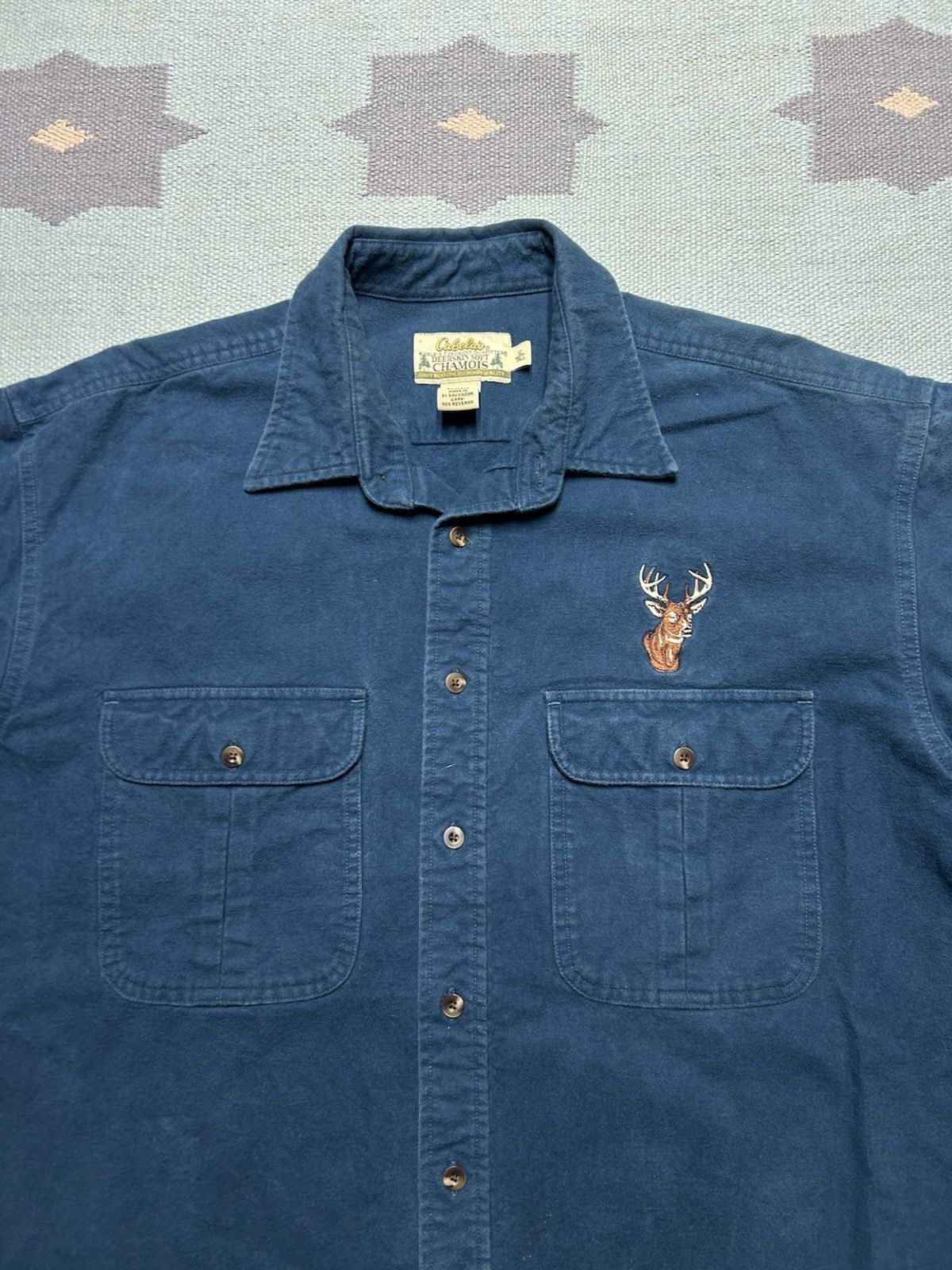 Vintage Vtg Cabelas button shirt deerskin chamois deer blue XL tall Size US XL / EU 56 / 4 - 3 Thumbnail
