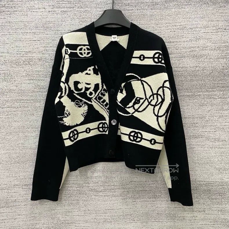Hermes Hermes Classic Black and White Pattern Knit Cardigan Size XXS / US 00 / IT 34 - 1 Thumbnail