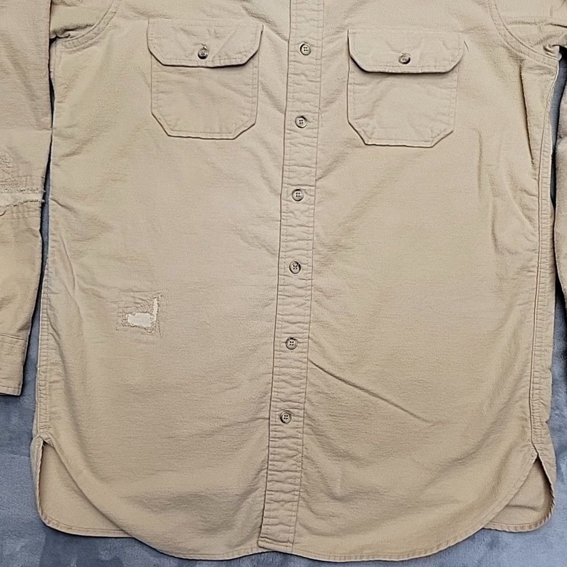Lands' End VINTAGE Lands End Shirt Mens Tan Distressed Flannel Workwear Outdoor Cotton L Size US L / EU 52-54 / 3 - 2 Thumbnail