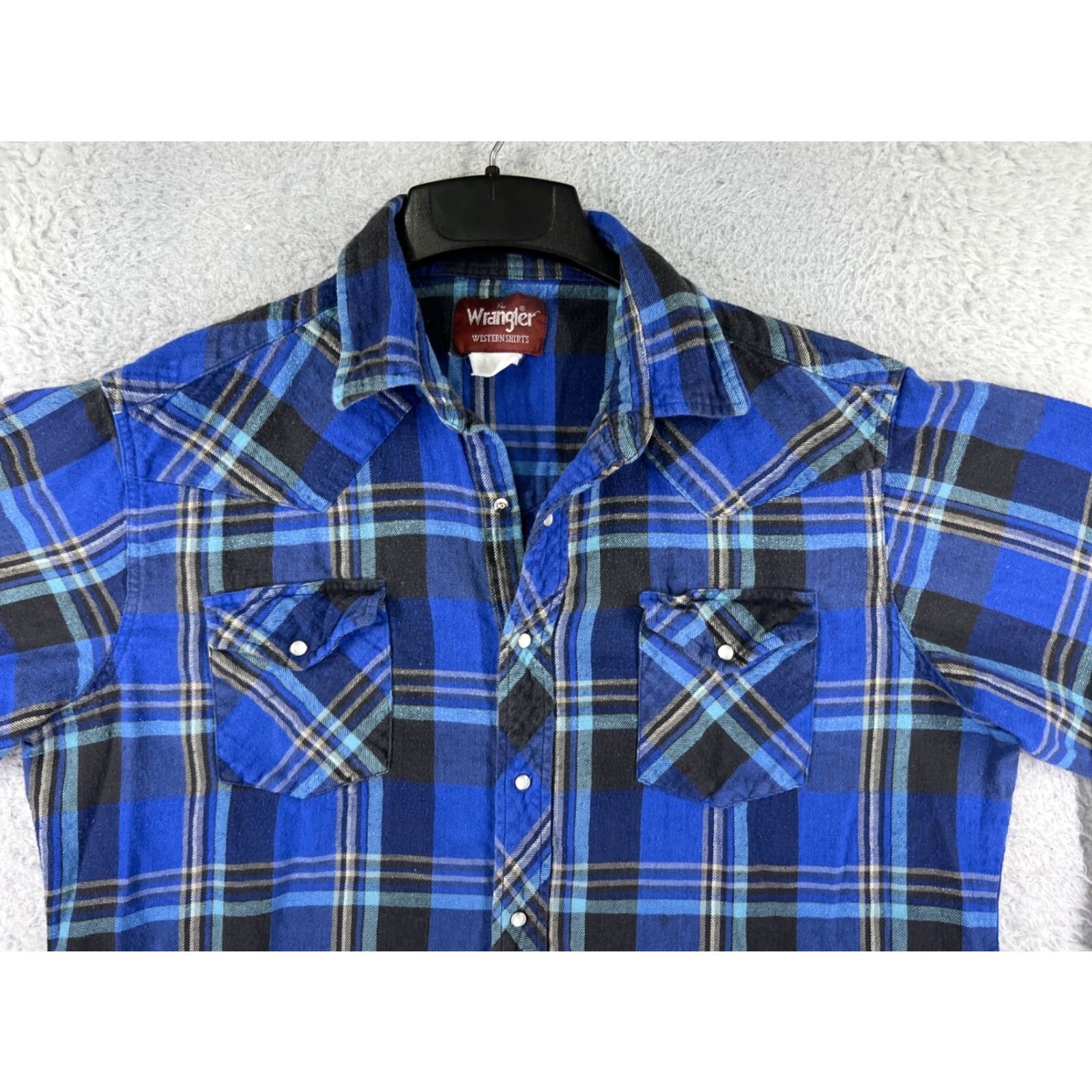 Wrangler Wrangler Shirt Men XL Blue Plaid Cotton Flannel Pocket Button-Up Western Cowboy Casual Workwear Vintage: No Size US XL / EU 56 / 4 - 6 Thumbnail