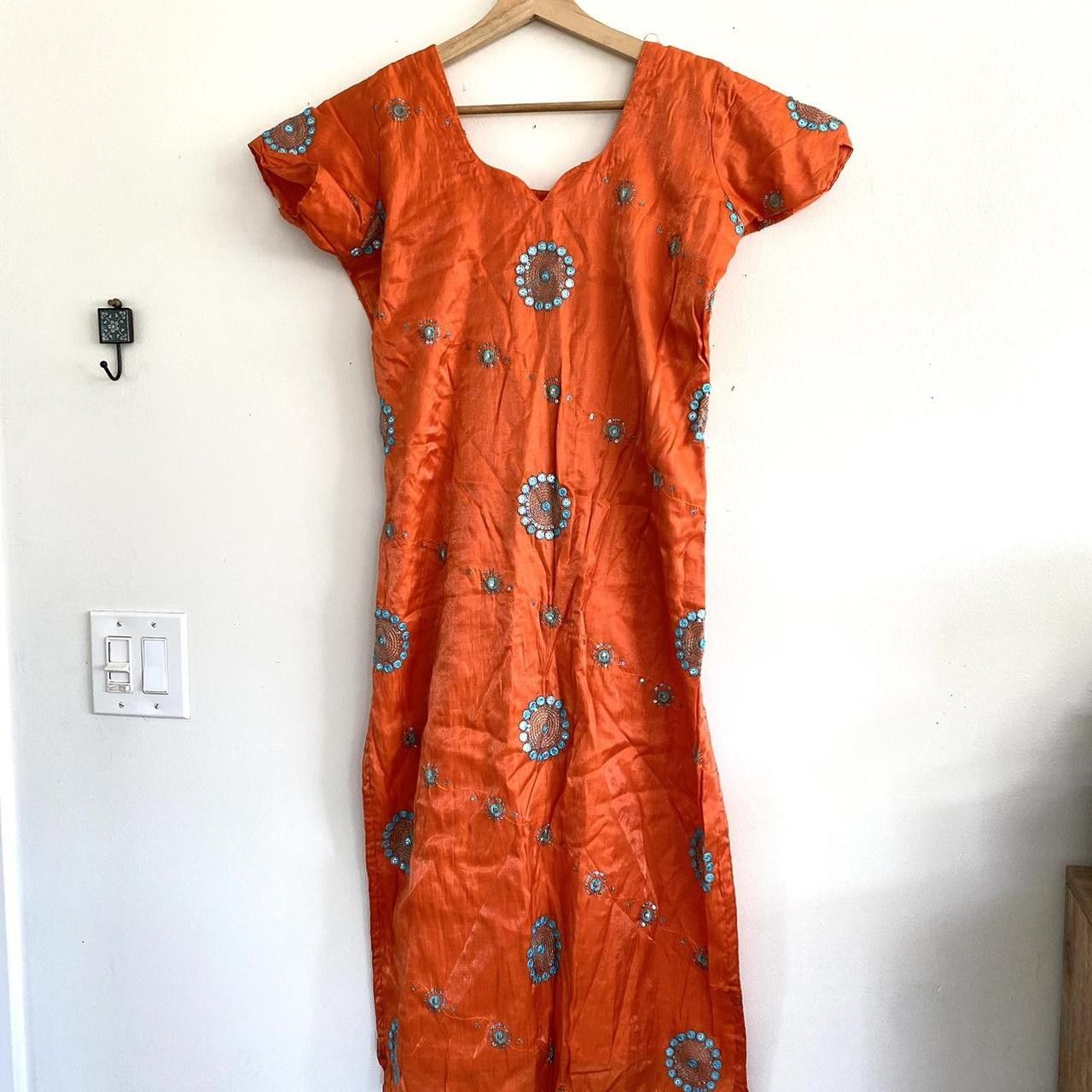 Vintage VINTAGE INDIAN ORANGE TURQUOISE SEQUIN TOP DRESS SMALL Size S / US 4 / IT 40 - 2 Thumbnail