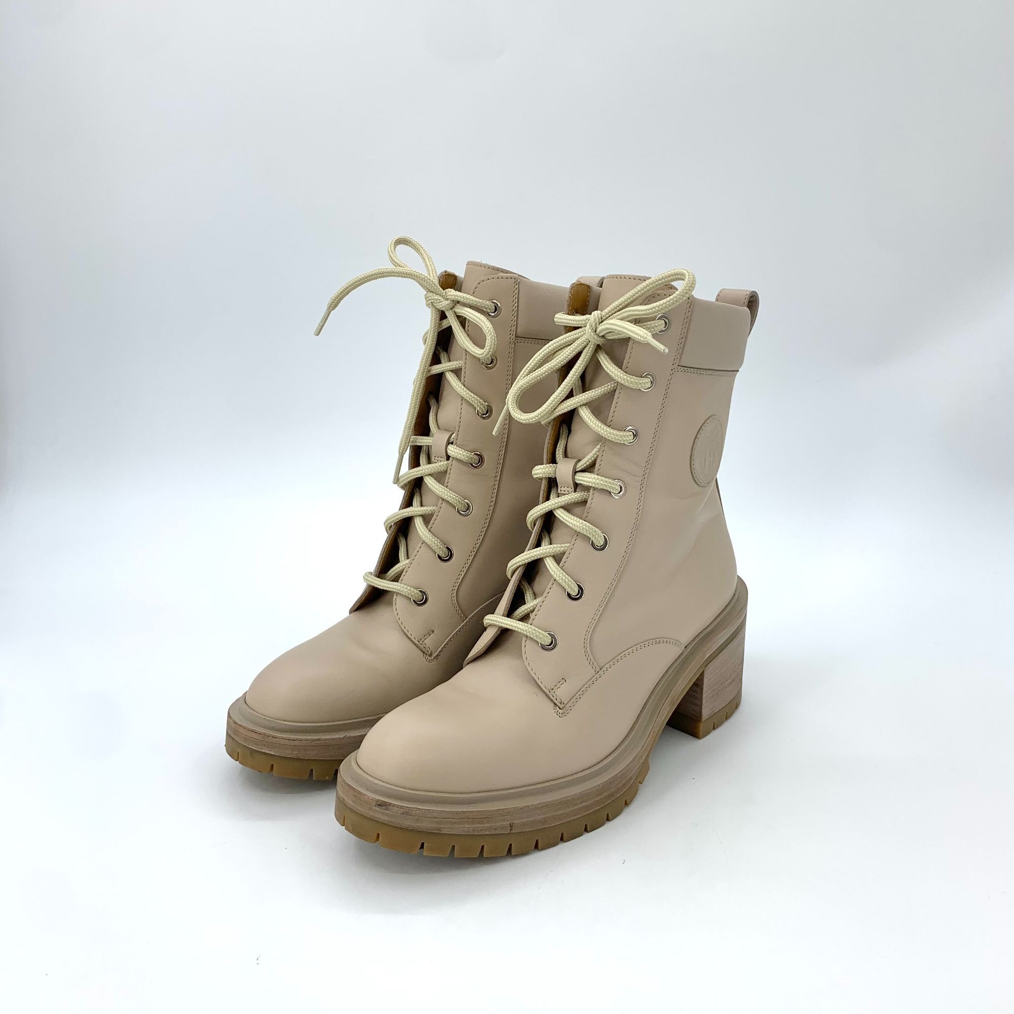 Hermes Hermes Womens Apricot Leather Lace-Up Mid-Calf Martin Boots Size US 8 / IT 38 - 1 Thumbnail