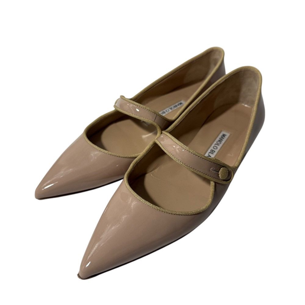 Manolo Blahnik Manolo Blahnik Mary Jane Patent Leather Flat Pumps Enamel Shoes DUTY FREE for USA