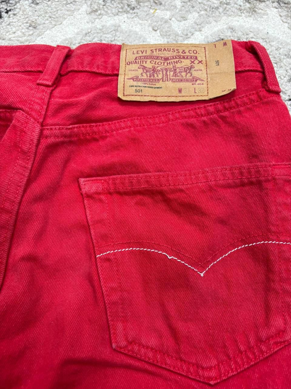 Levi's Vintage Clothing Vintage 90s Levi’s 501 Red Denim Jeans • Made in USA • W31 Size US 31 - 6 Thumbnail