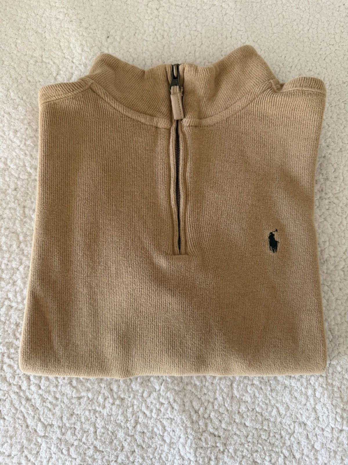 Polo Ralph Lauren POLO RALPH LAUREN Estate Rib TEEN Beige 1/4Zip Pullover Sz L Size US XXS / EU 40 - 10 Thumbnail