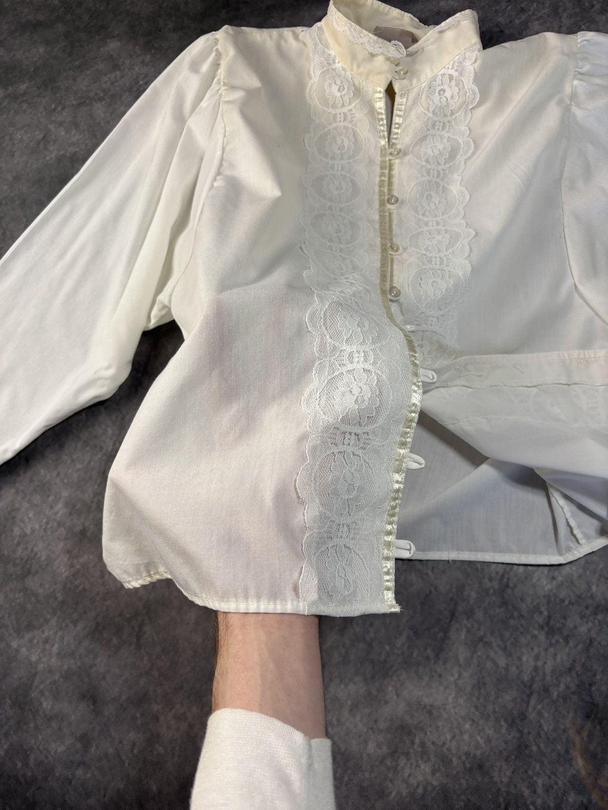 Vintage Lace Trim Victorian Style Vintage Dress Shirt Frilly Elcat Size S / US 4 / IT 40 - 6 Thumbnail