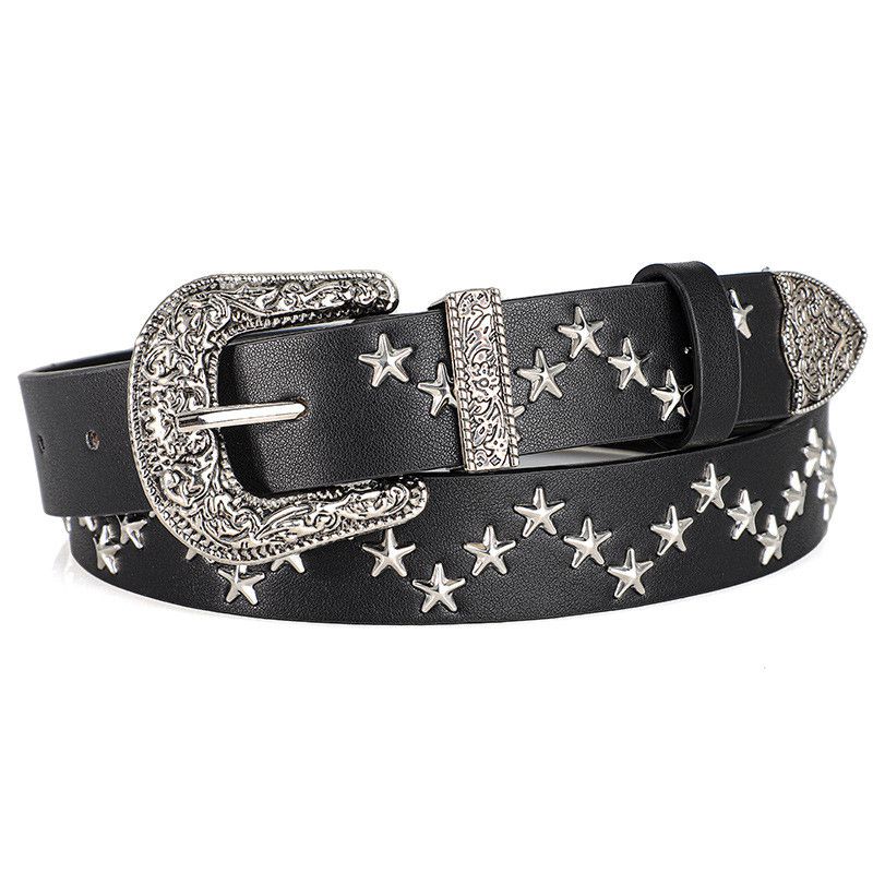 Jewelry Pentagram Rivet Vintage Carved Buckle PU Belt Size ONE SIZE - 4 Thumbnail