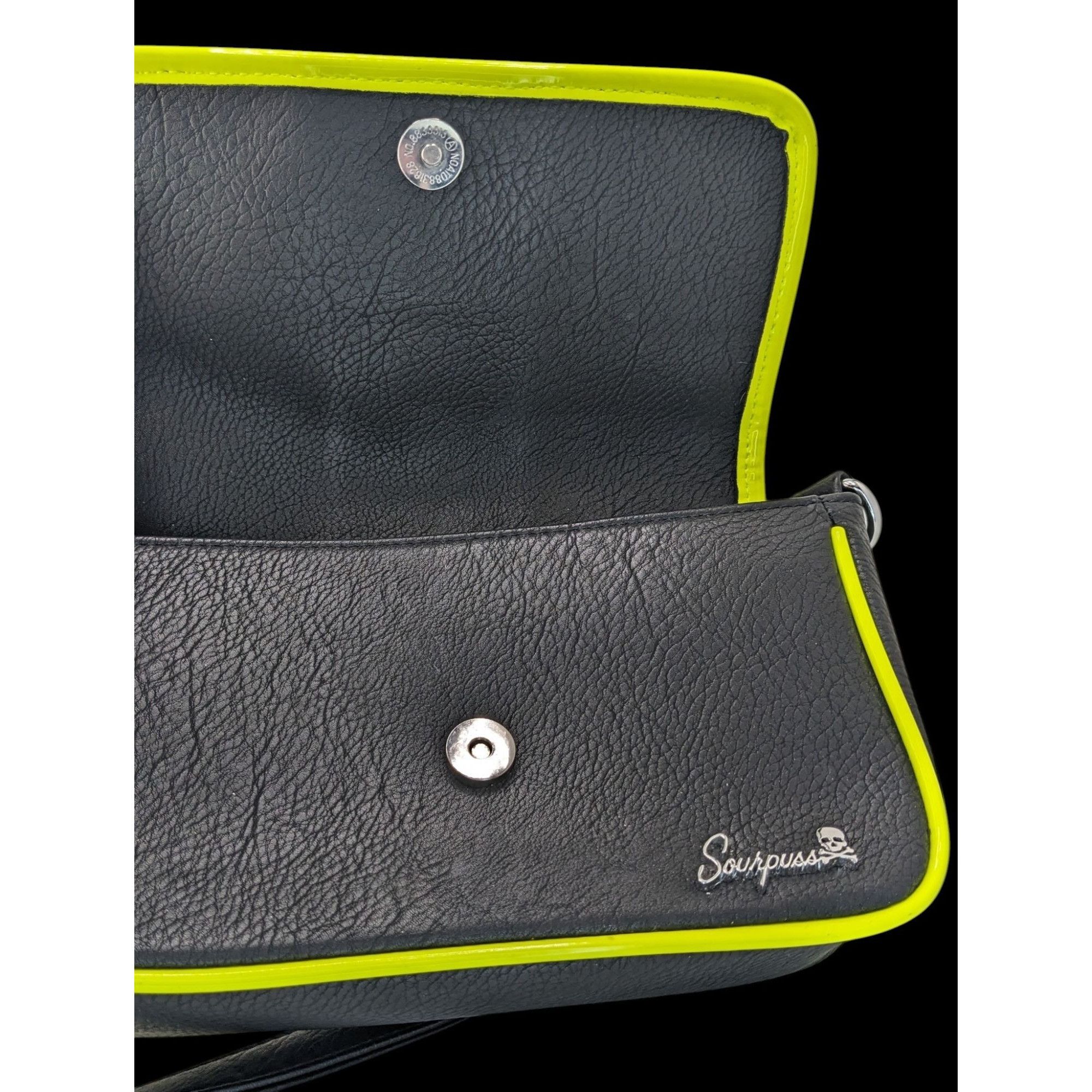 Other Sourpuss Black & Neon Yellow Studded Crossbody Purse Faux Le Size ONE SIZE - 3 Thumbnail
