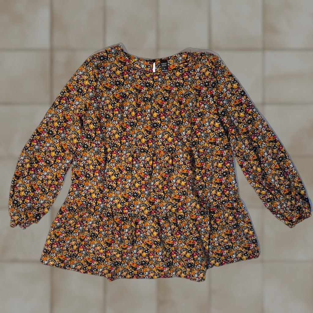 Vintage Emery Rose Shirt Womens Orange Floral Boho Tunic Top S Long Sleeve Pullover Size S / US 4 / IT 40 - 1 Thumbnail