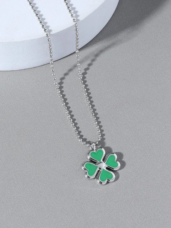 Jewelry x Vintage Clover Pendant Y2K Necklace Chain in Silver, Men's