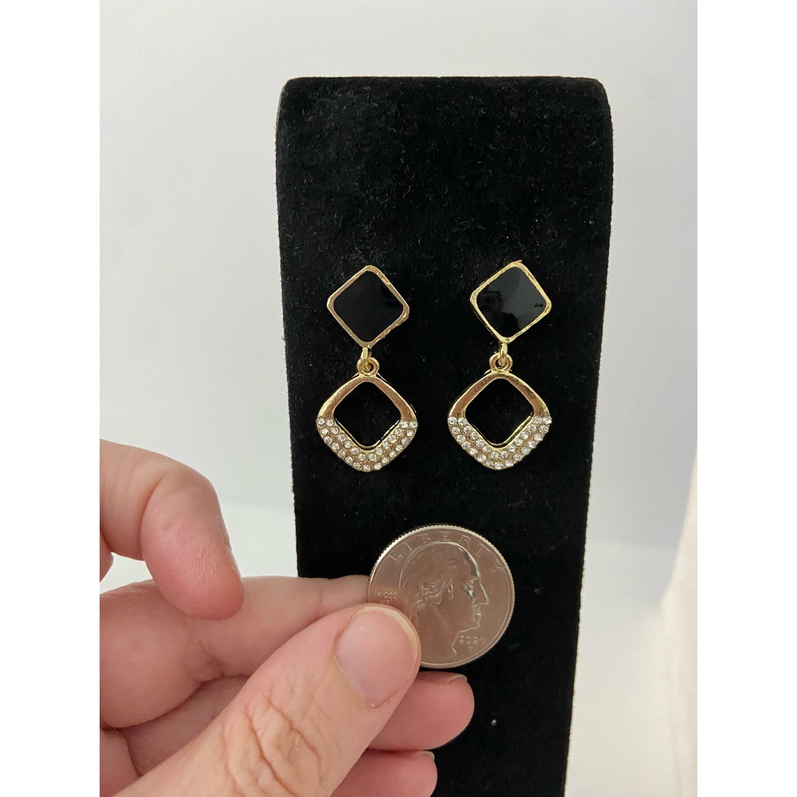 Other Geometric Black enamel and rhinestone earrings Size ONE SIZE - 2 Thumbnail