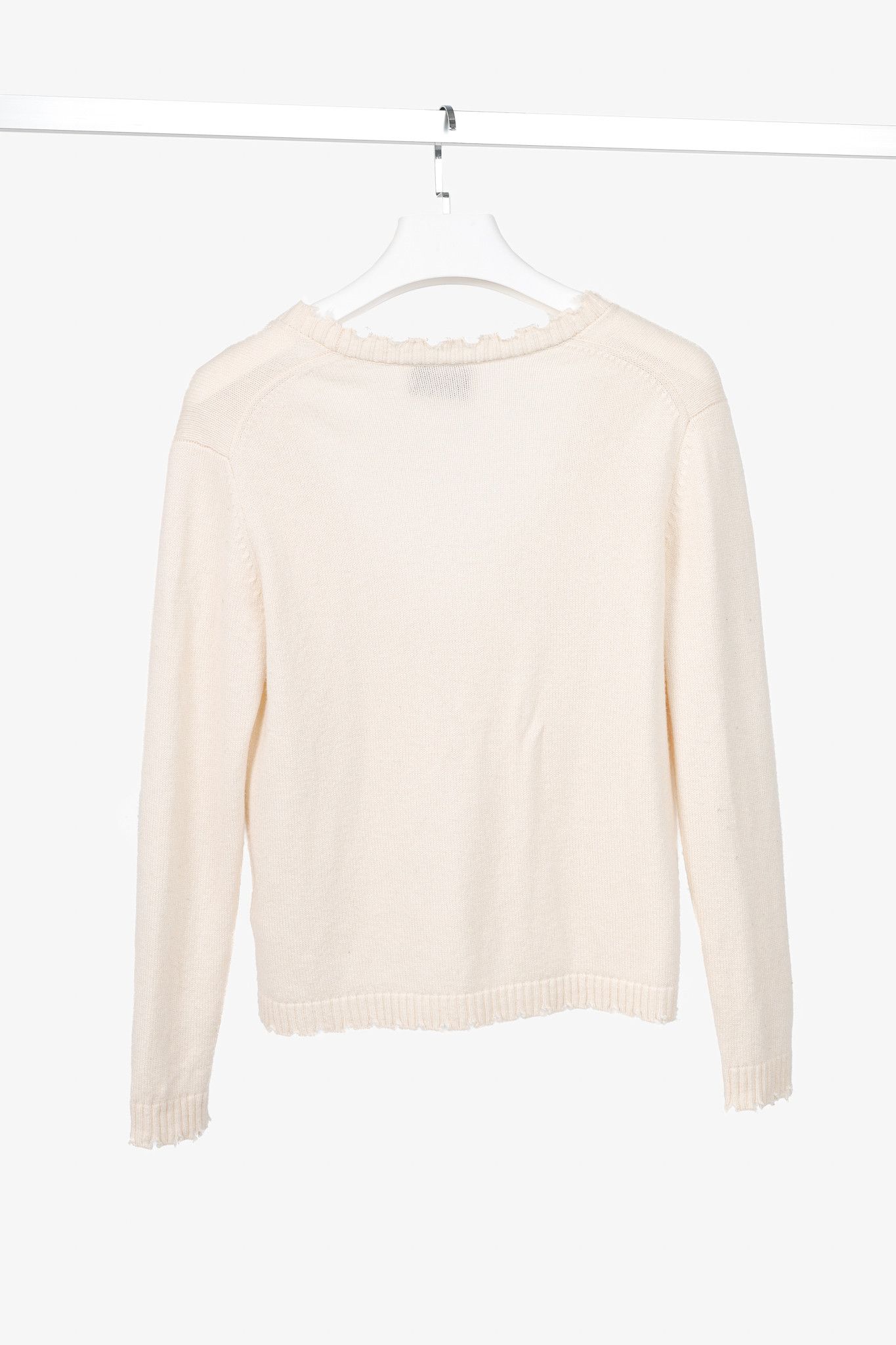 Allude Cream Wool & Cashmere Distressed V-Neck Cardigan