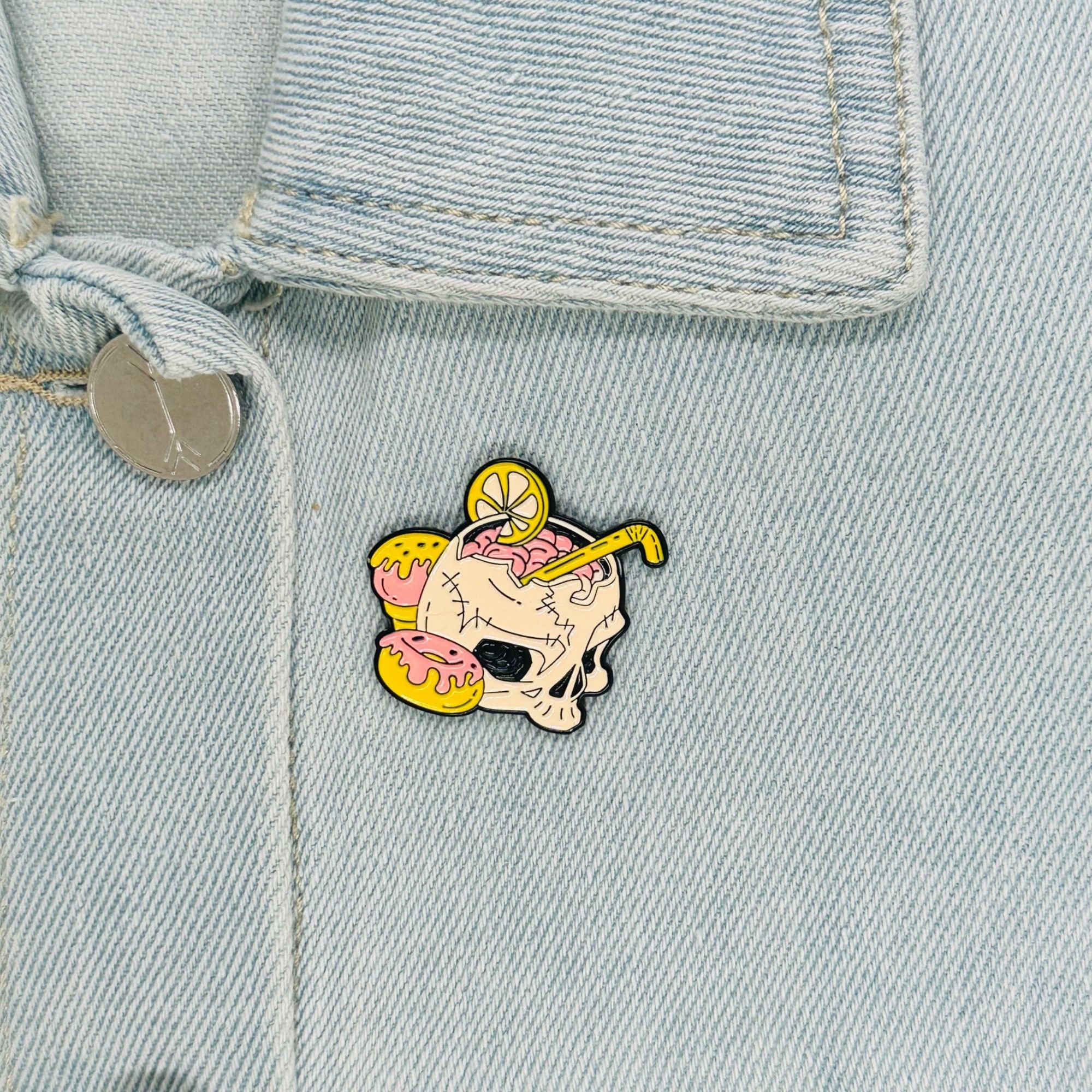 Other ☀️Oz Enamel Pin Pink Skull Drinking Cocktail Drink Goth Punk Size ONE SIZE - 1 Thumbnail