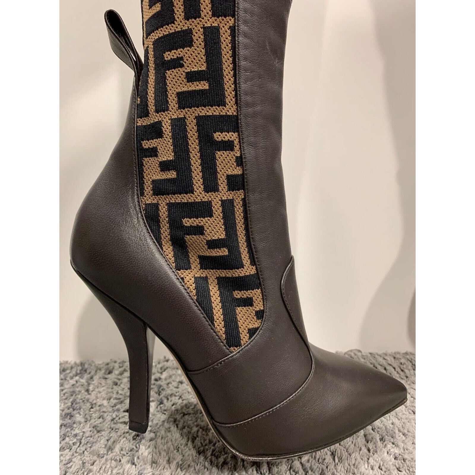 Fendi Fendi Rockoko Brown FF Logo Stretch Knit Sock Thigh High Size US 5 / IT 35 - 5 Thumbnail