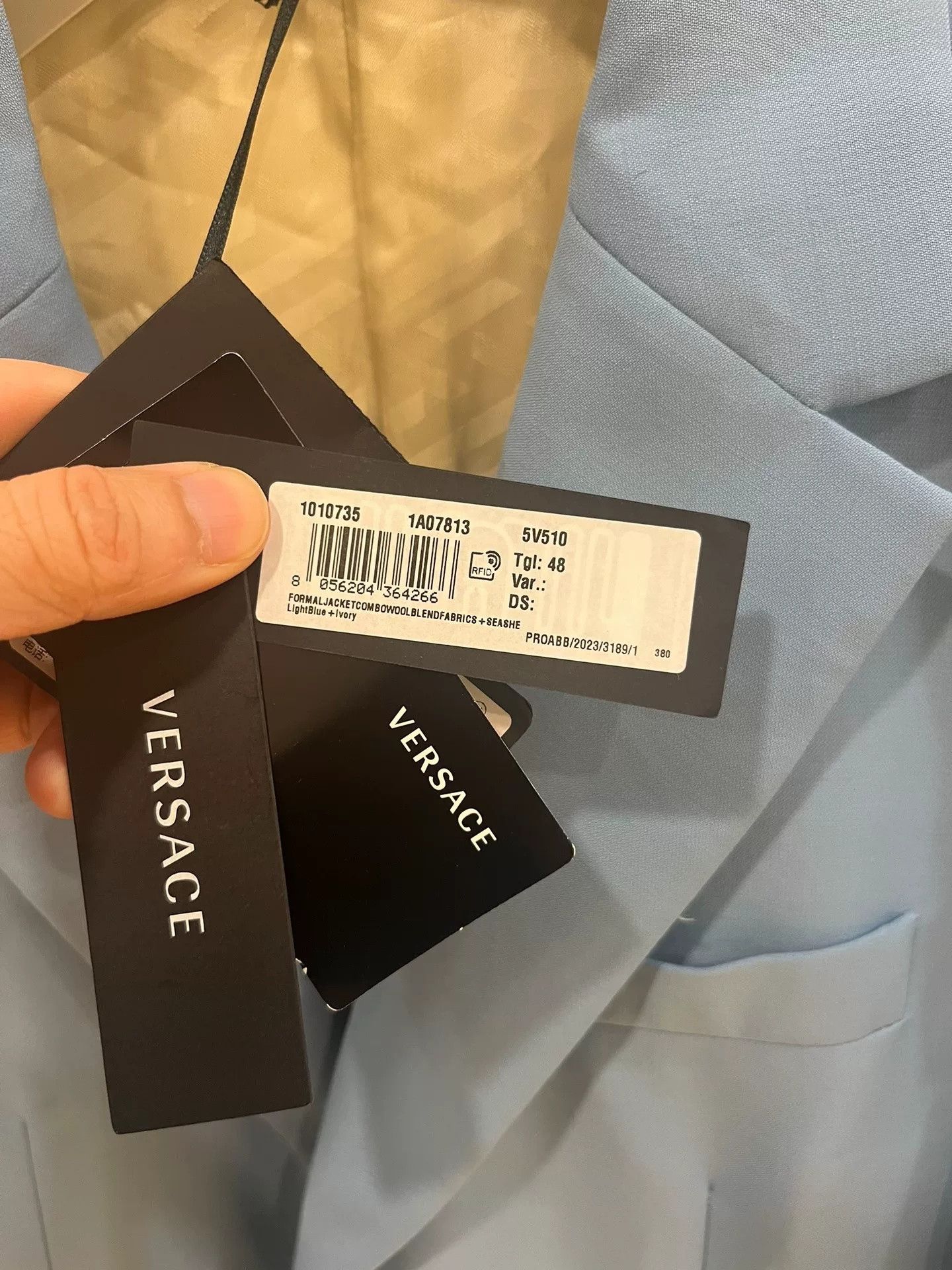 Versace Versace Light Blue Wool Two-Button Blazer Size US M / EU 48-50 / 2 - 7 Thumbnail