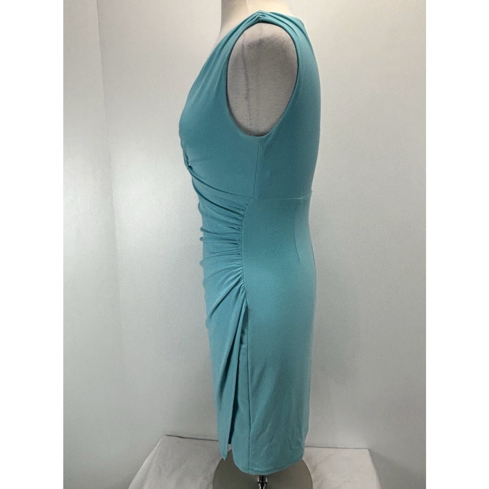 Ralph Lauren Lauren Ralph Lauren Dress Sz 6p Petite Aqua Blue Stretch Ruched Side Faux Wrap Size M / US 6-8 / IT 42-44 - 2 Thumbnail