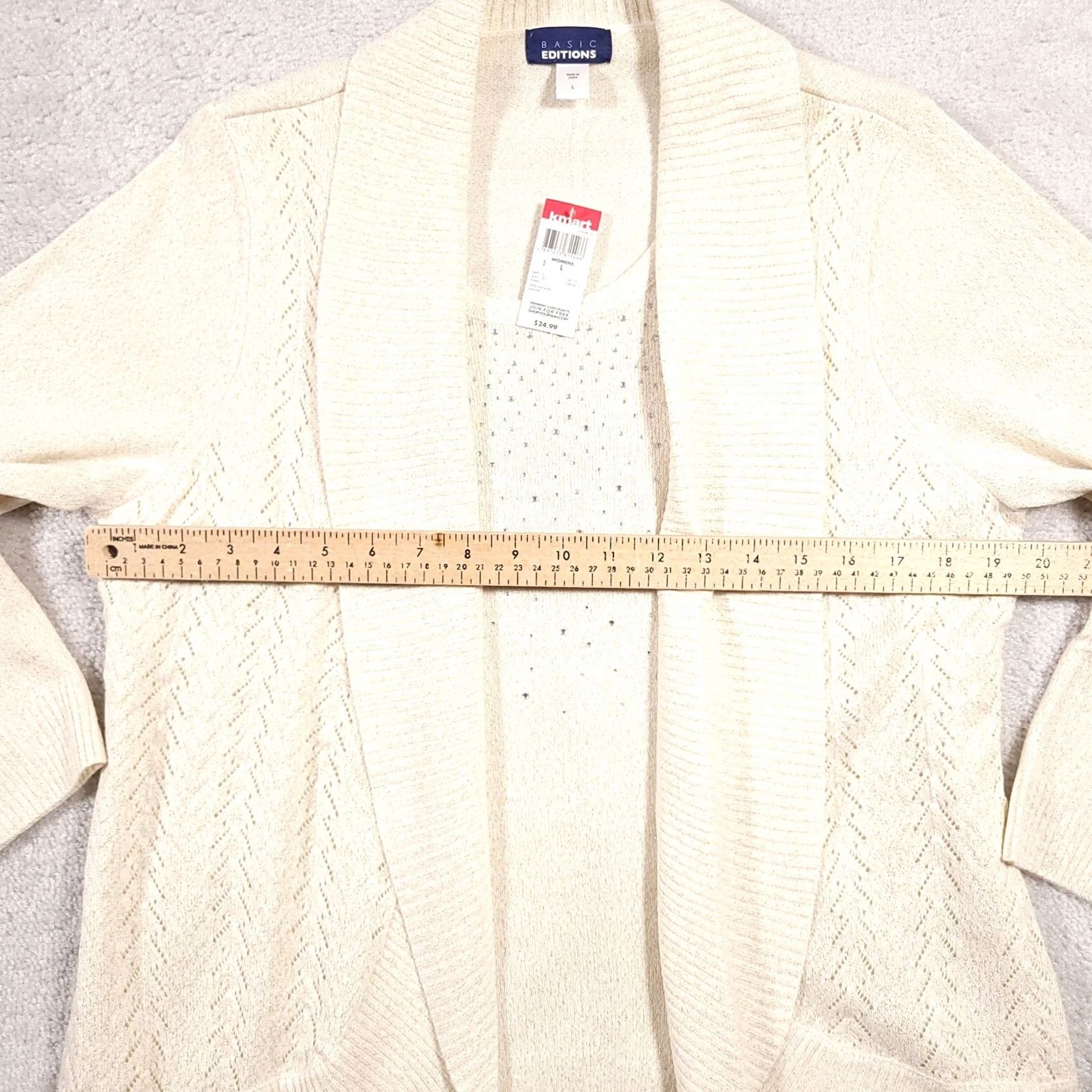 Basic Editions Basic Editions Cardigan Sweater Shirt Women's Large Beige Glitter Studded Closed Shirt Womens Large Beige Glitter Studded Cardigan Size L / US 10 / IT 46 - 4 Thumbnail