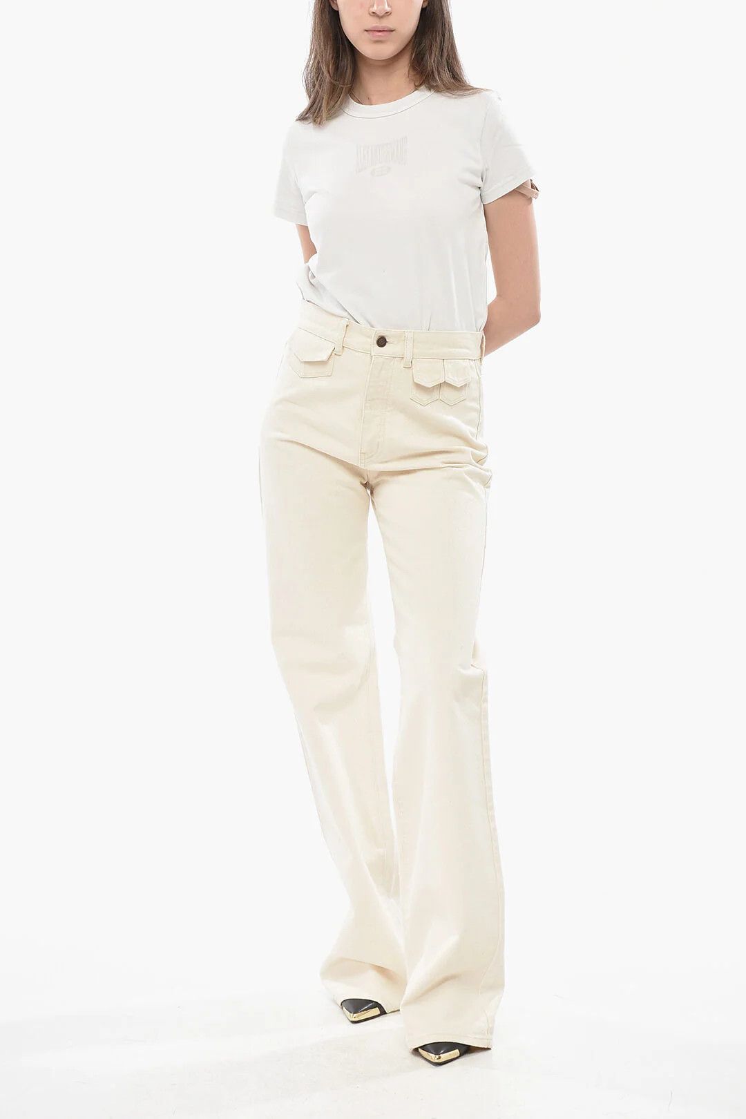 Chloe og1mm0426 Cotton Straight-Leg Multi-Pocket Pant in White Size 30" / US 8 / IT 44 - 4 Thumbnail