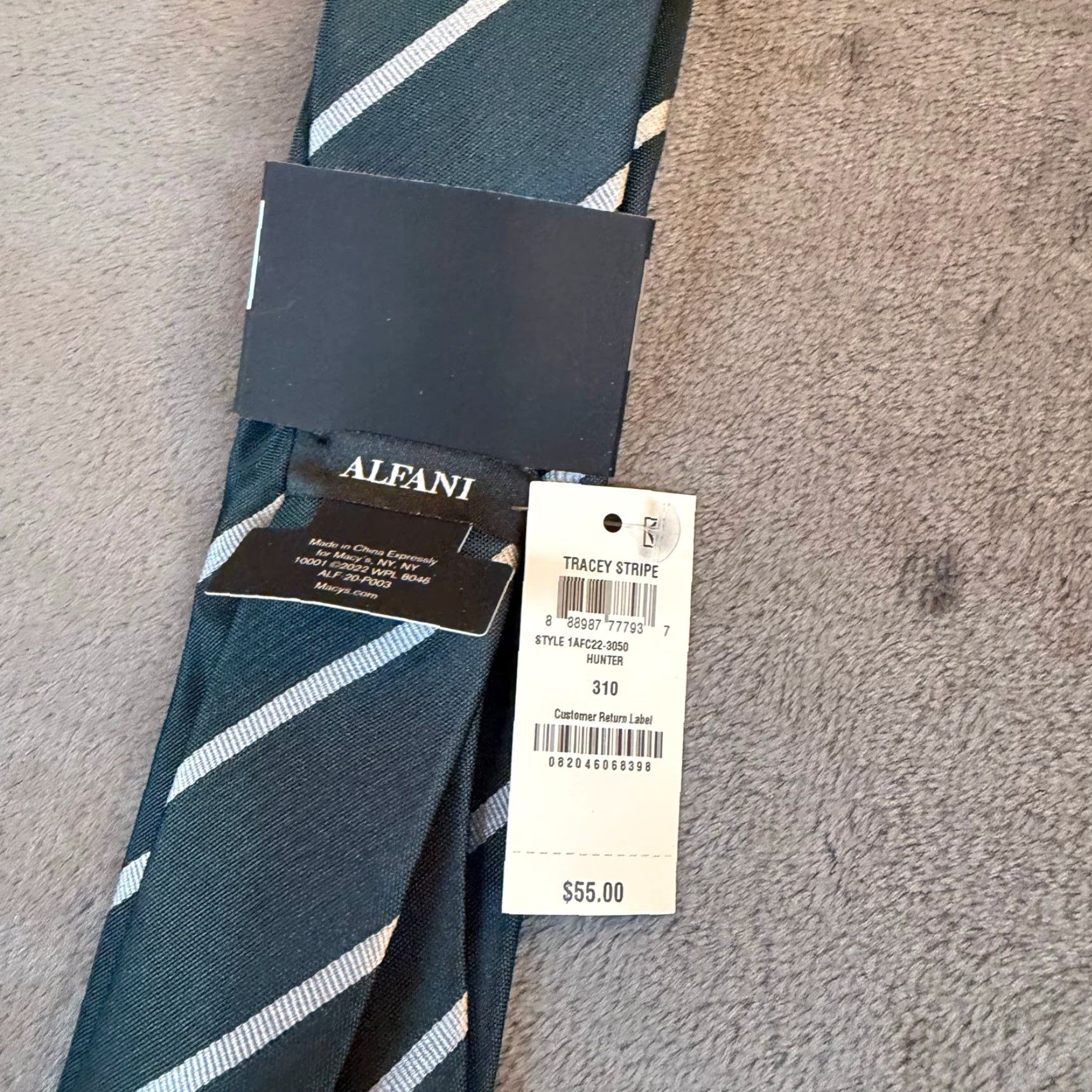 Alfani Alfani Tie Green White Stripe Alfatech Stain Resistant Polyester Mens NWT Size ONE SIZE - 5 Thumbnail