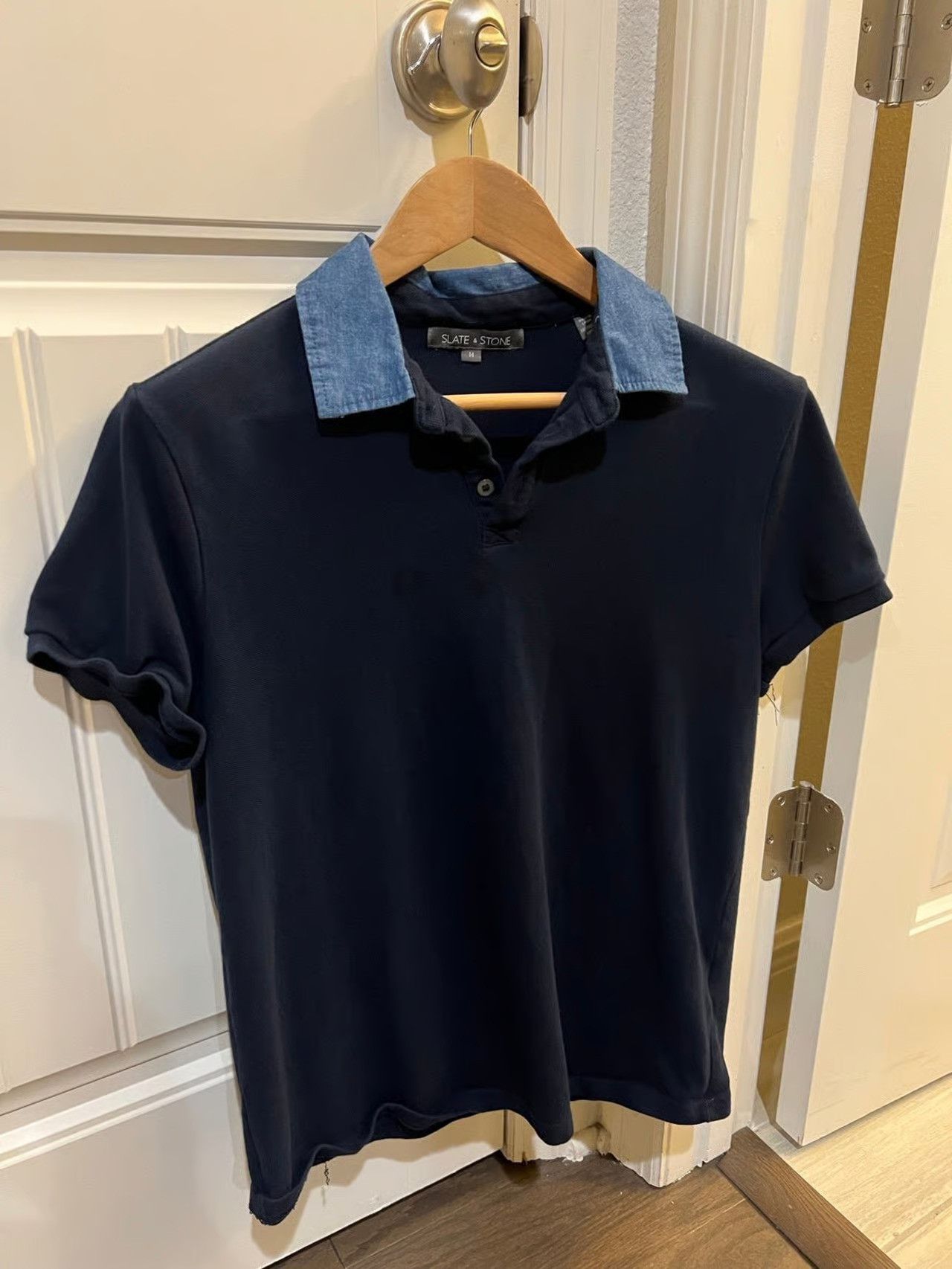 Slate & Stone Slate & Stone Men’s Navy Polo Shirt Blue Denim Collar Detail Size US M / EU 48-50 / 2 - 2 Thumbnail