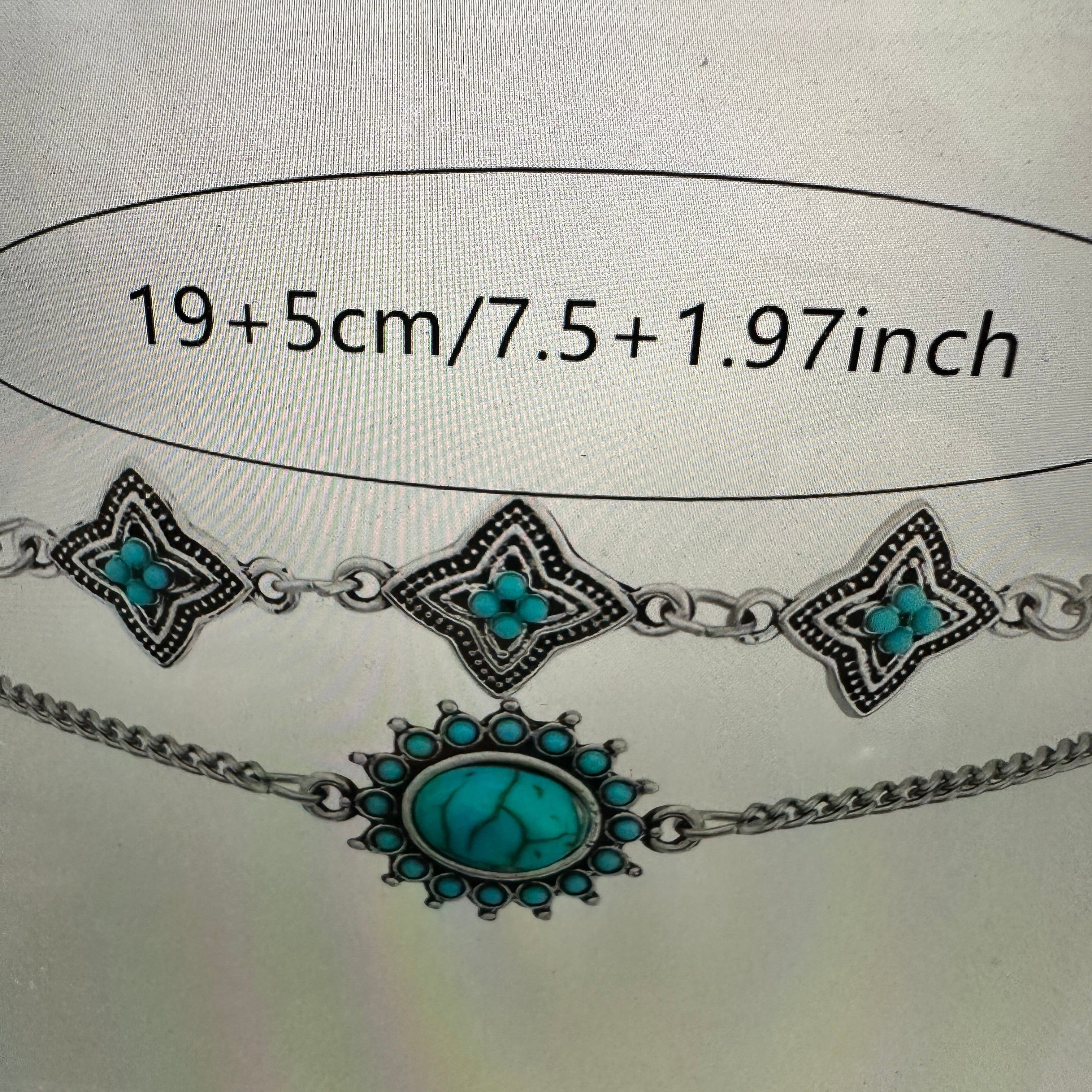Other Bohemian Vintage Turquoise and Stainless Steel Floral Bracel Size ONE SIZE - 6 Thumbnail