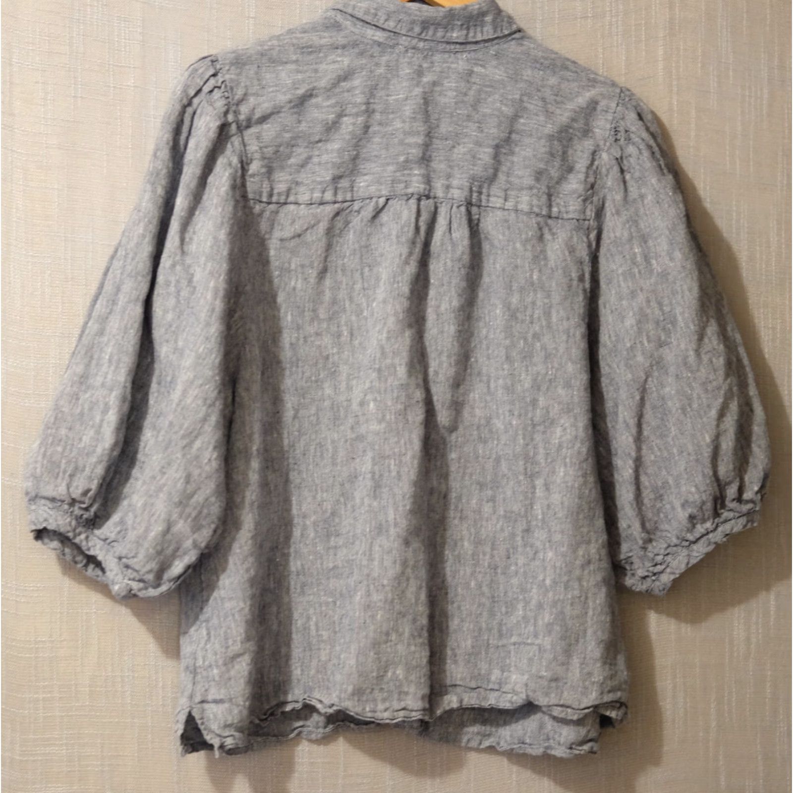 Vintage Chico's Linen Blouse Blue/White Button Up Elbow Sleeve Women's 3 US 16 #H87-17 Blouse Size XS / US 0-2 / IT 36-38 - 5 Thumbnail