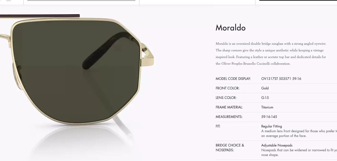 Oliver Peoples Brunello Cucinelli Collection MORALDO 59mm SUN Size ONE SIZE - 6 Thumbnail