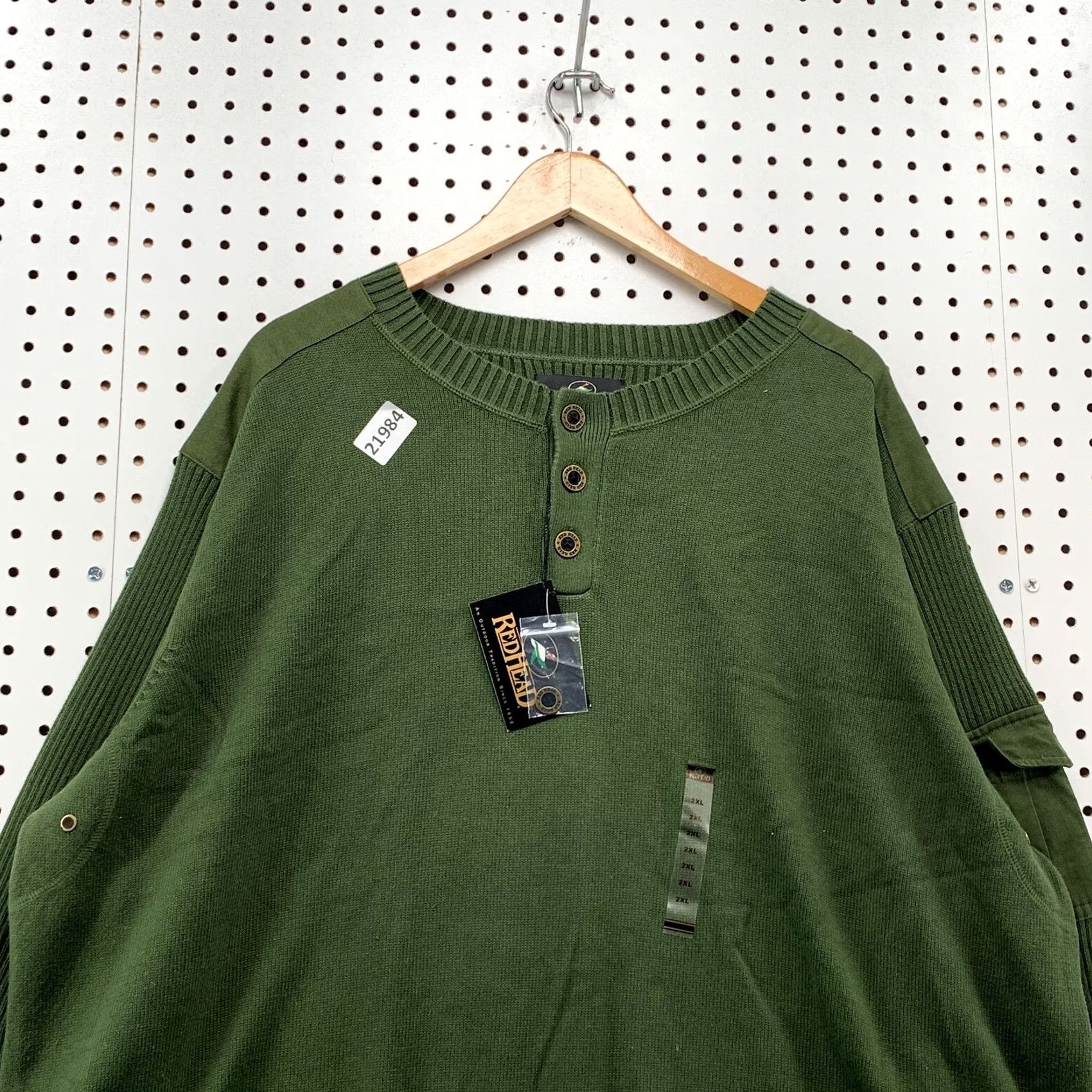Vintage RedHead Sweater Mens 2XL Green NEW Henley Button Ribbed Knit 5x30 Pullover Size US XXL / EU 58 / 5 - 6 Thumbnail
