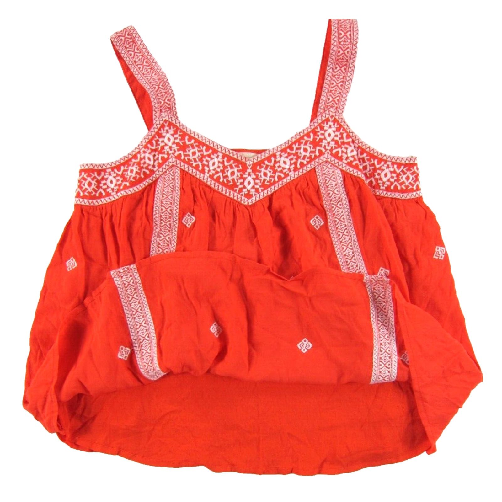 Vintage Moon River Anthropologie Coral Orange White Embroidered Tank Blouse Small V-Neck Sleeveless Rayon Embroidered Moon River Womens Blouse TS? Size S / US 4 / IT 40 - 4 Thumbnail