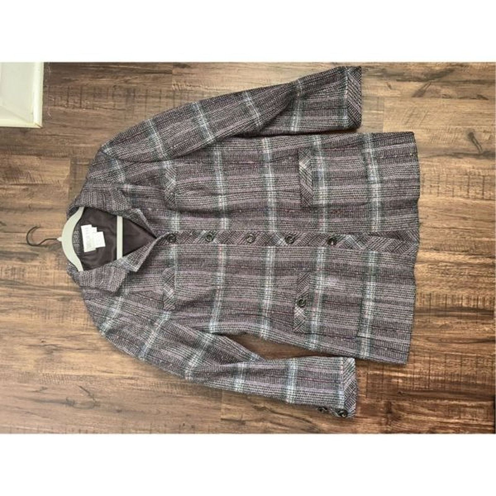 Worthington WORTH Wool/Silk Purple White Red Plaid Button Coat, Size 16 Size XXL / US 16-18 / IT 52-54 - 3 Thumbnail