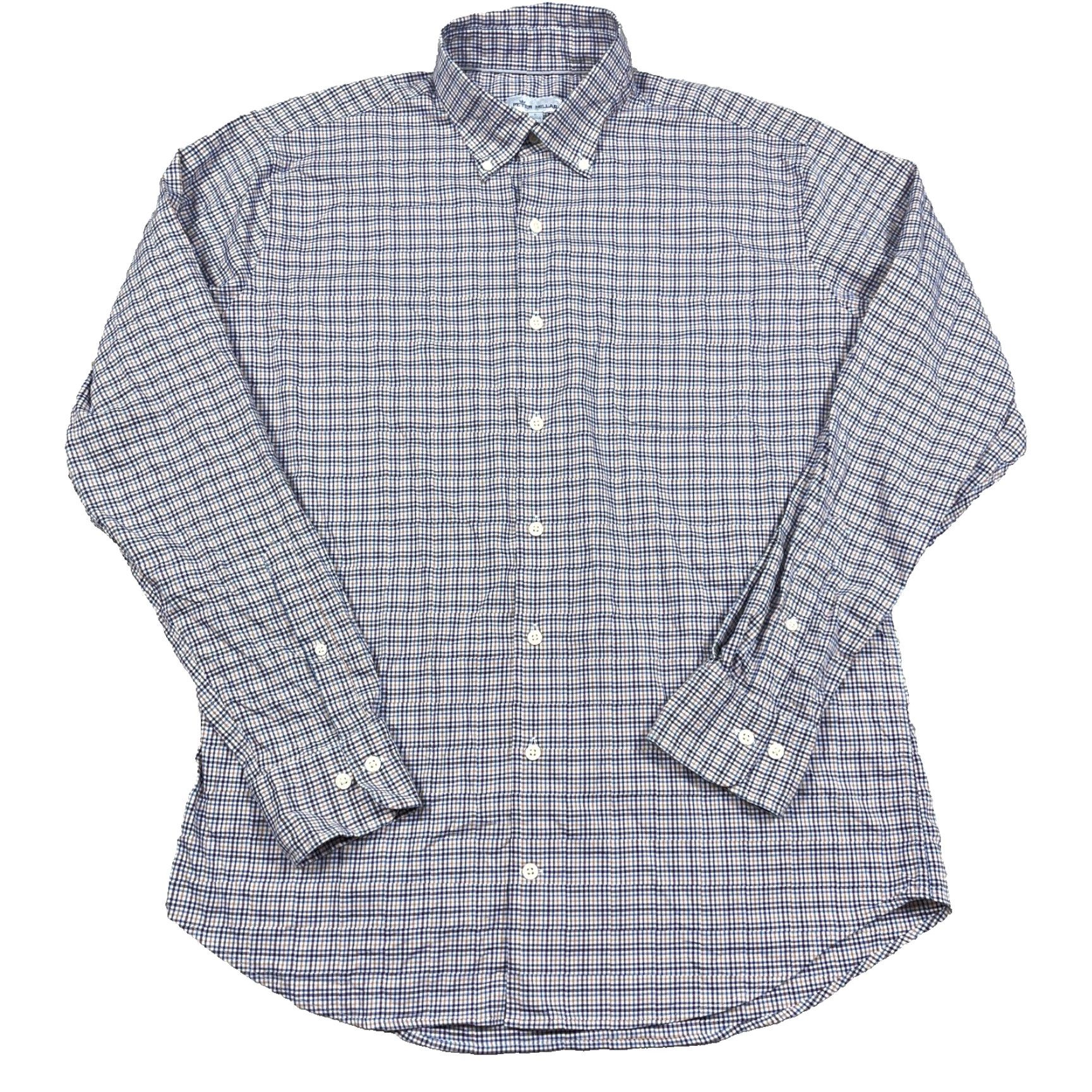 Peter Millar Peter Millar Shirt Men Large Blue Orange Plaid Button Up Tattersall Pocket Dress Size 42R - 2 Thumbnail
