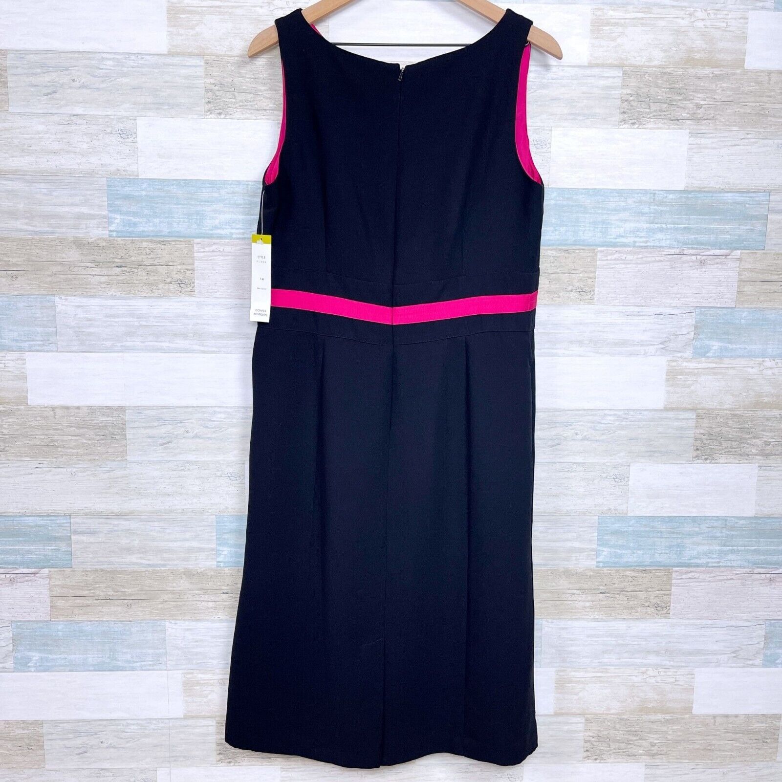Other Donna Morgan Evening Cocktail Midi Dress Black Pink Satin 14 Size XL / US 12-14 / IT 48-50 - 3 Thumbnail
