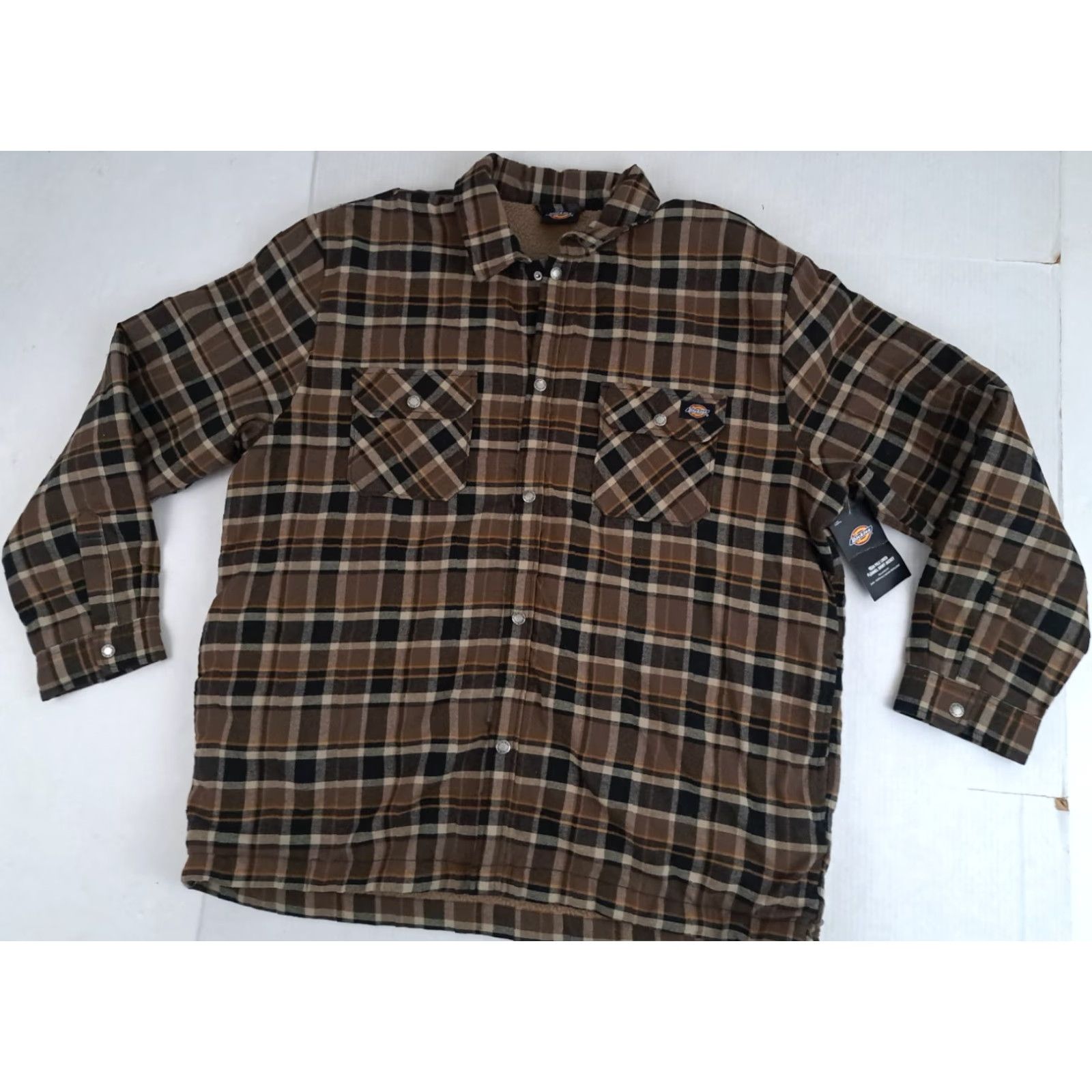 Dickies VINTAGE Dickies Full Snap Metal Button Insulated Brown Plaid Outdoor Shirt 2XL Size US XXL / EU 58 / 5 - 2 Thumbnail