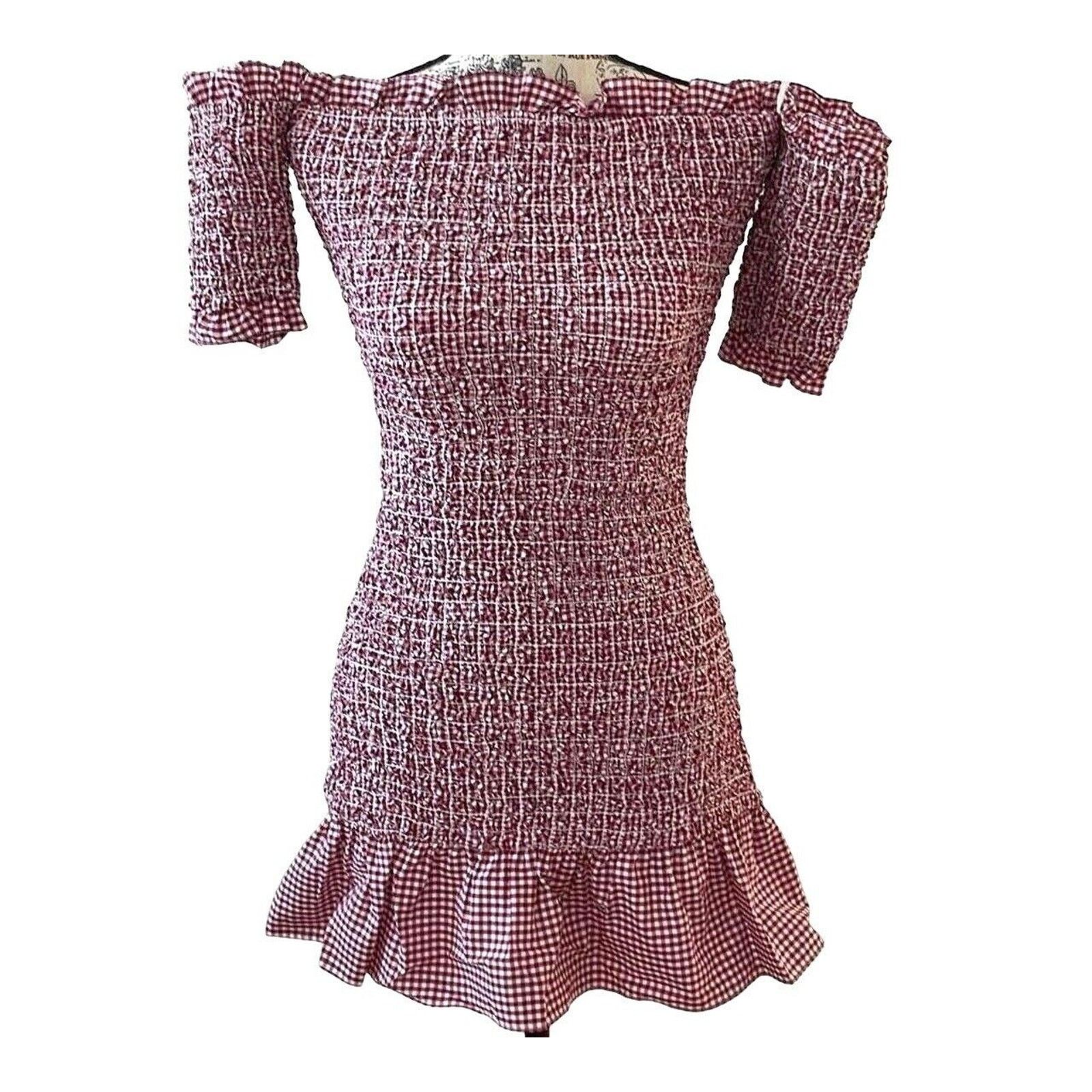 REVOLVE Petersyn Mini Benson Gingham Off-Shoulder Dress XS Red/White Size XS / US 0-2 / IT 36-38 - 3 Thumbnail