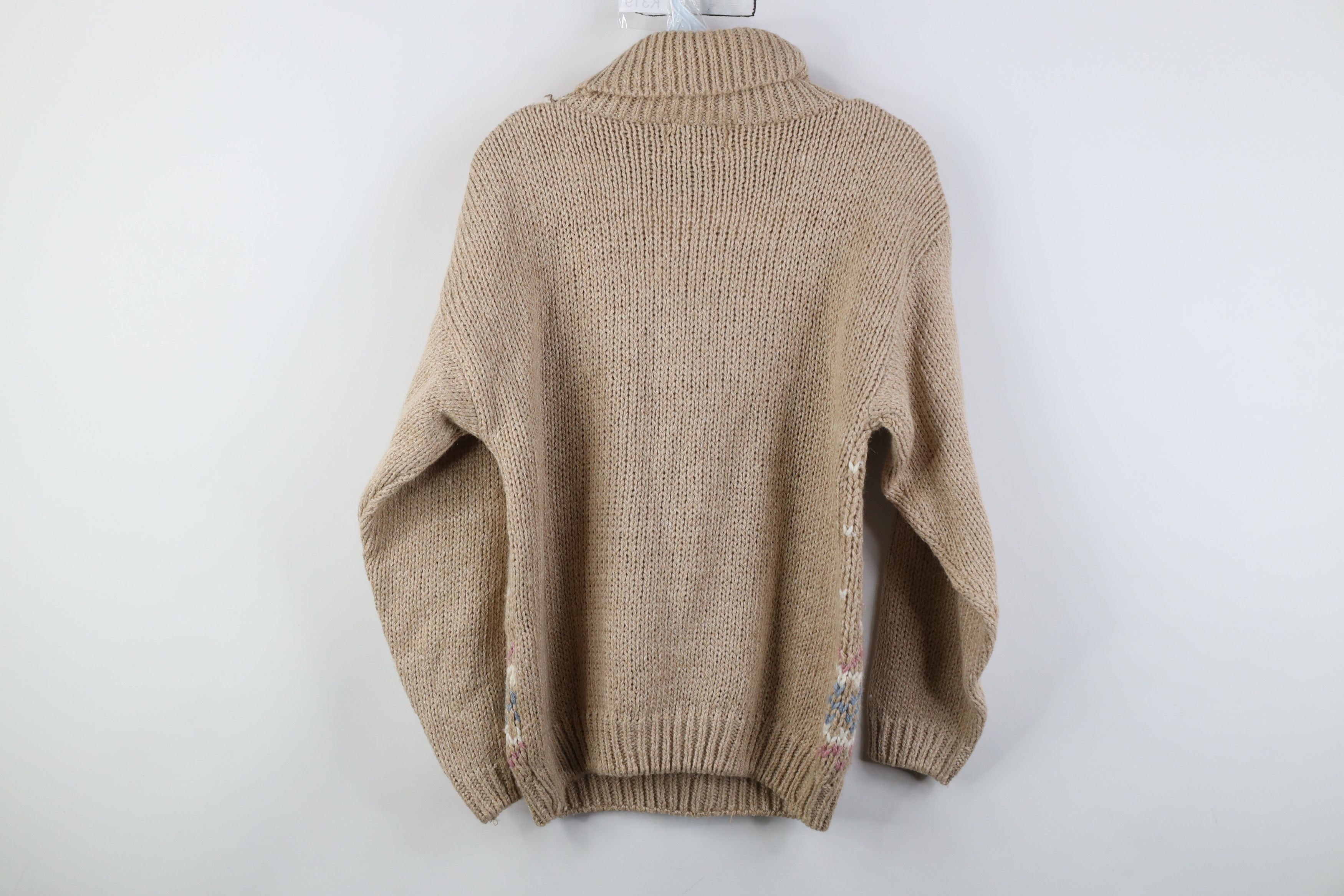 Vintage Vintage 90s Streetwear Hand Knit Flower Turtleneck Sweater Size M / US 6-8 / IT 42-44 - 10 Thumbnail