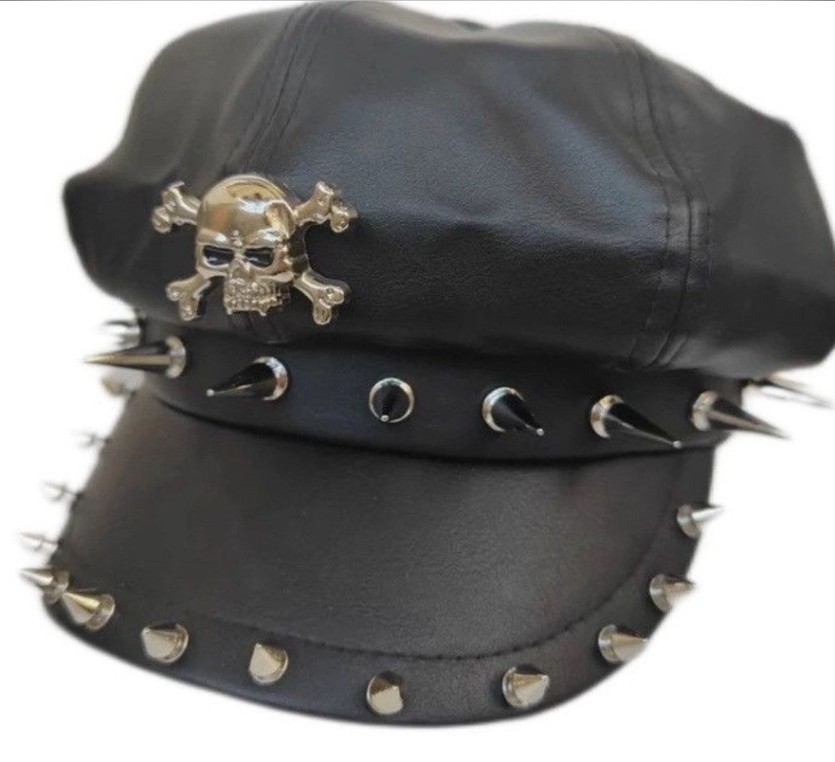 Leather Punk Skull Spike PU Leather Cap Size ONE SIZE - 2 Thumbnail