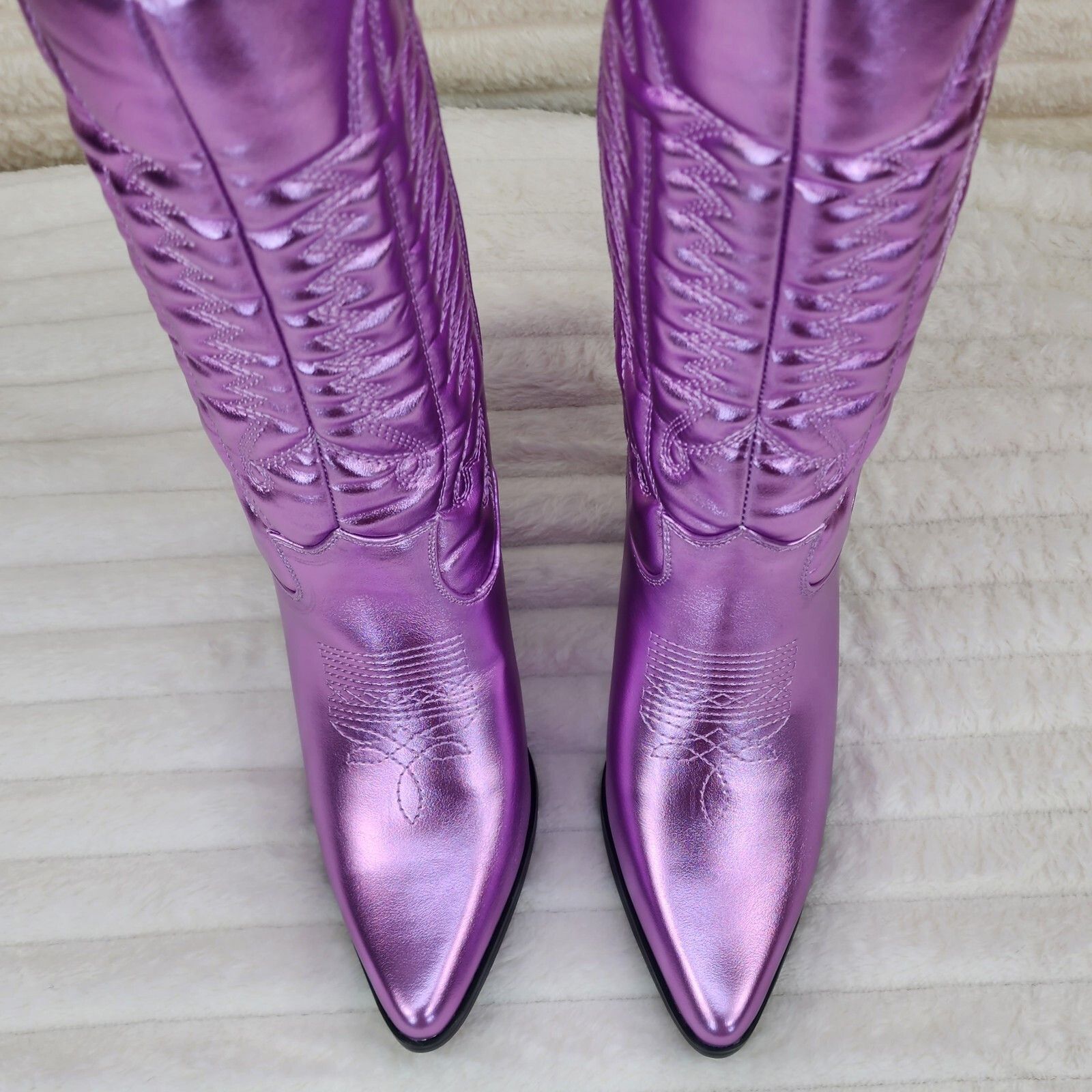 Other Disco Cowgirl Metallic Lilac Purple Cowboy Knee Boots Wester Size US 6 / IT 36 - 5 Thumbnail