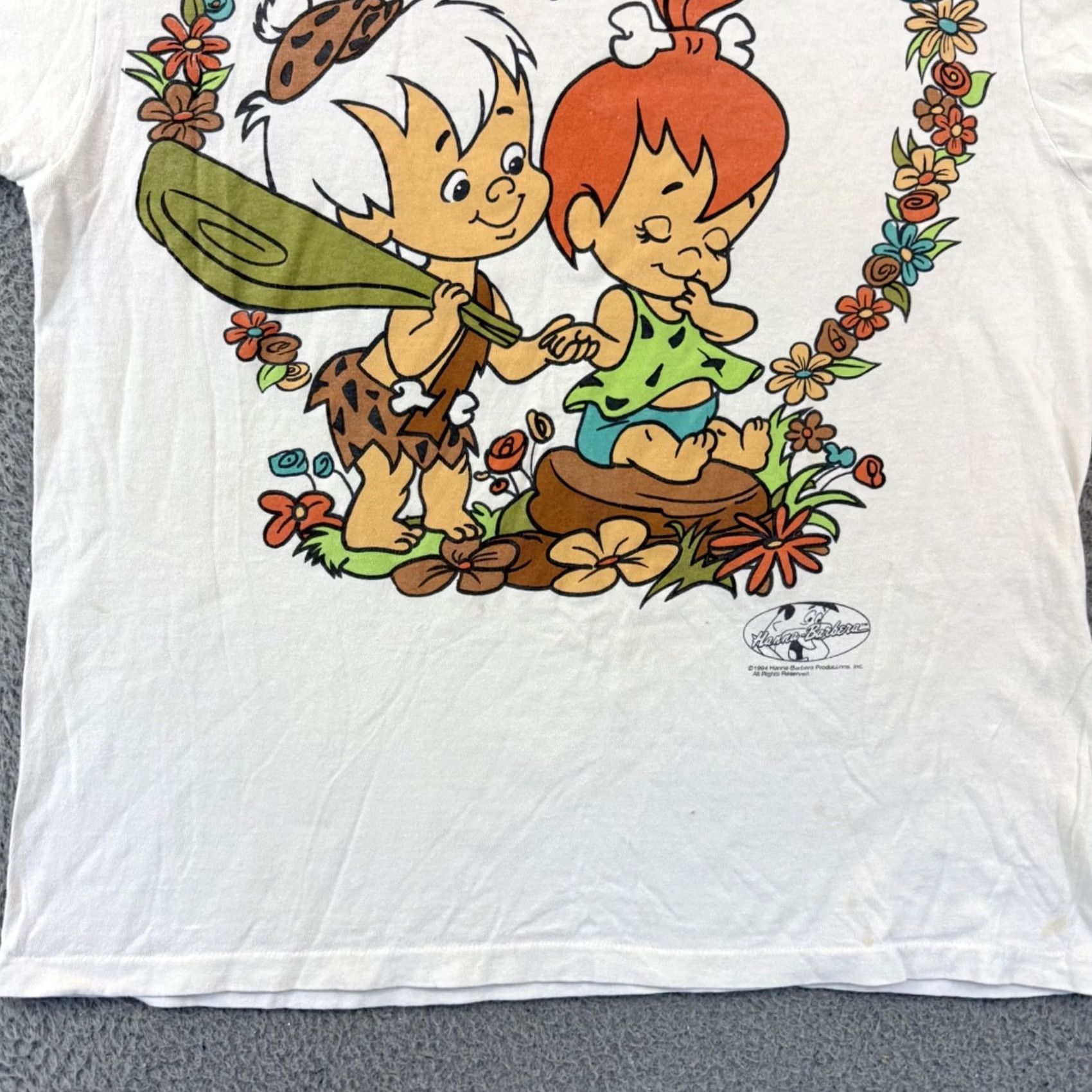 Delta VINTAGE Delta Pro Weight Shirt Mens Large White Flintstones 90s Short Sleeve Graphic Print Pebbles Bam Bam Cartoon 90s Mens Size US L / EU 52-54 / 3 - 2 Thumbnail