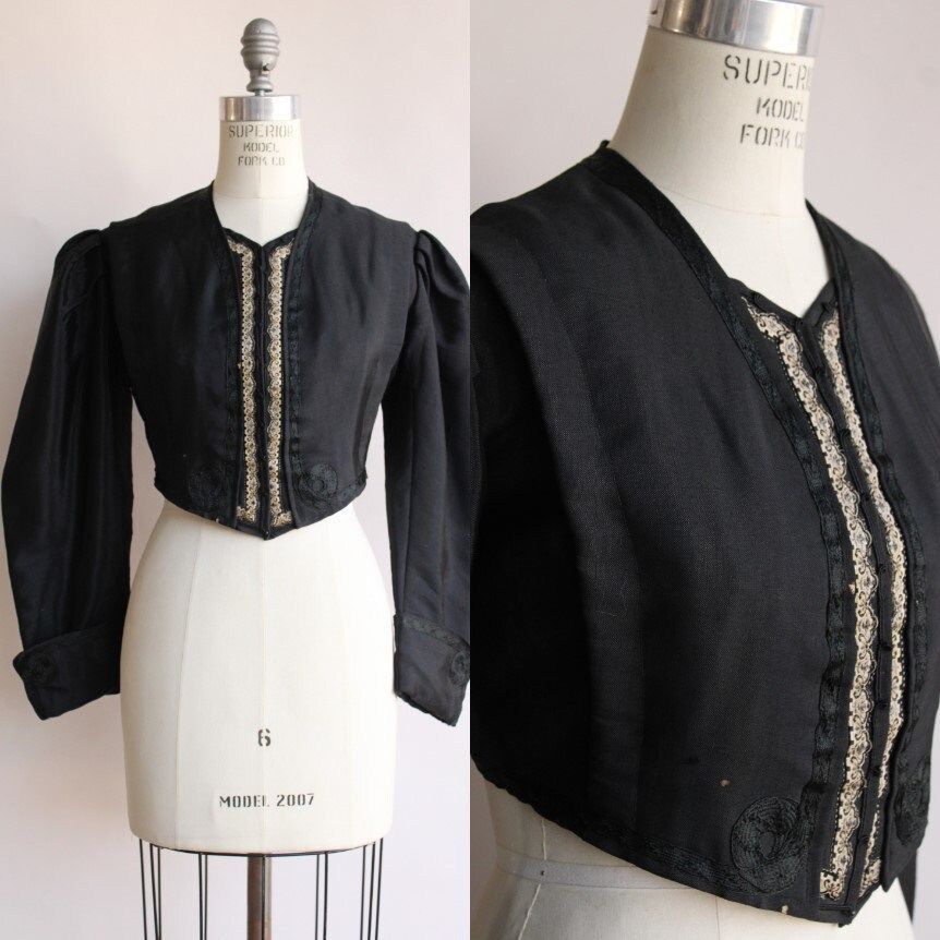 Vintage Vintage Antique 1800s Victorian Jacket, Large Size Black Sil Size L / US 10 / IT 46 - 1 Thumbnail