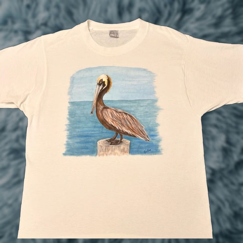 Vintage VINTAGE Pelican Bird Nature Art Tee Shirt VTG 80s 90s USA Size Large Men White T-Shirt Birds Animals Art 1990s Mens Size US L / EU 52-54 / 3 - 1 Thumbnail