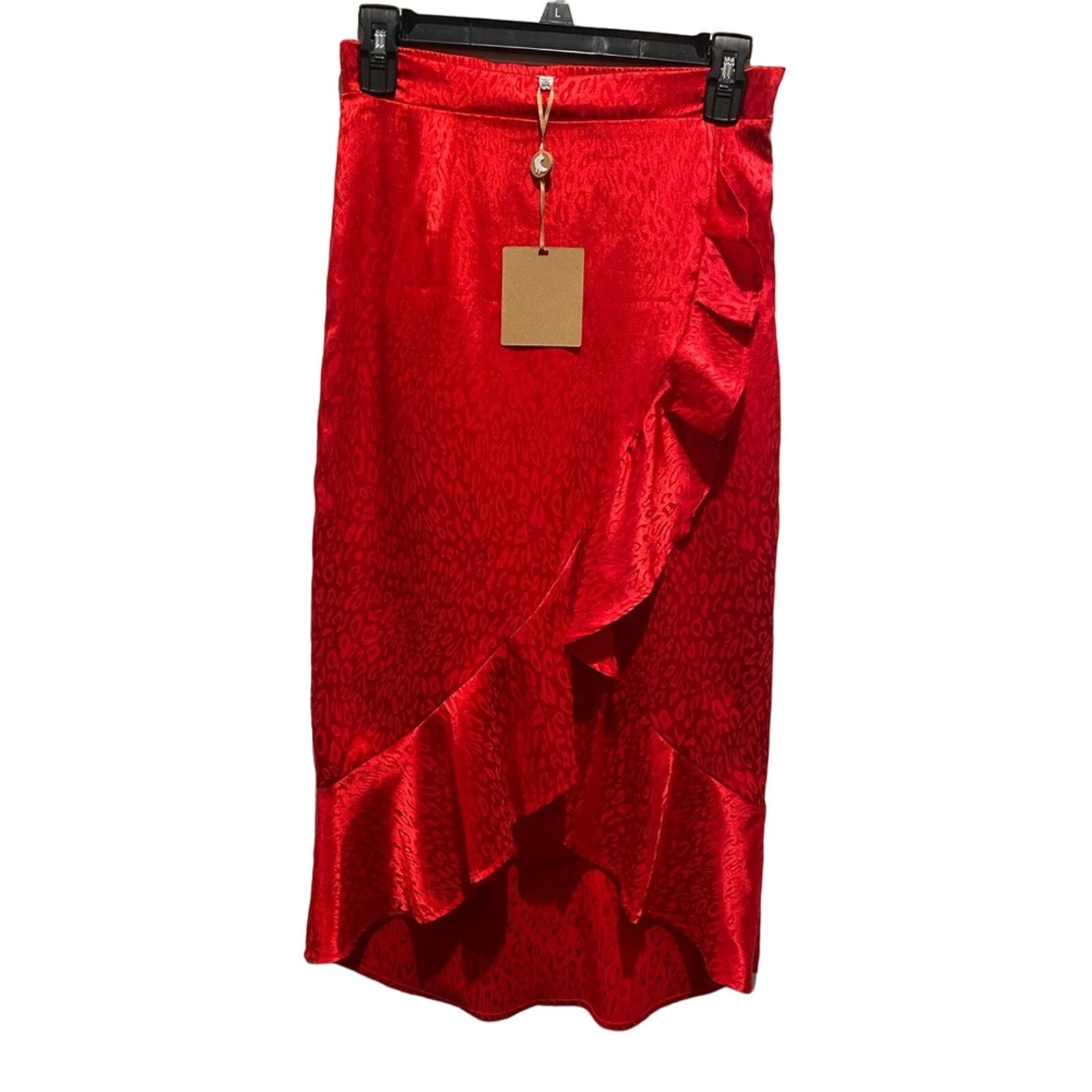 Other Johnny Becca Leopard Embossed Ruffle Midi Skirt Red S Size 25" / US 0 / IT 36 - 1 Thumbnail