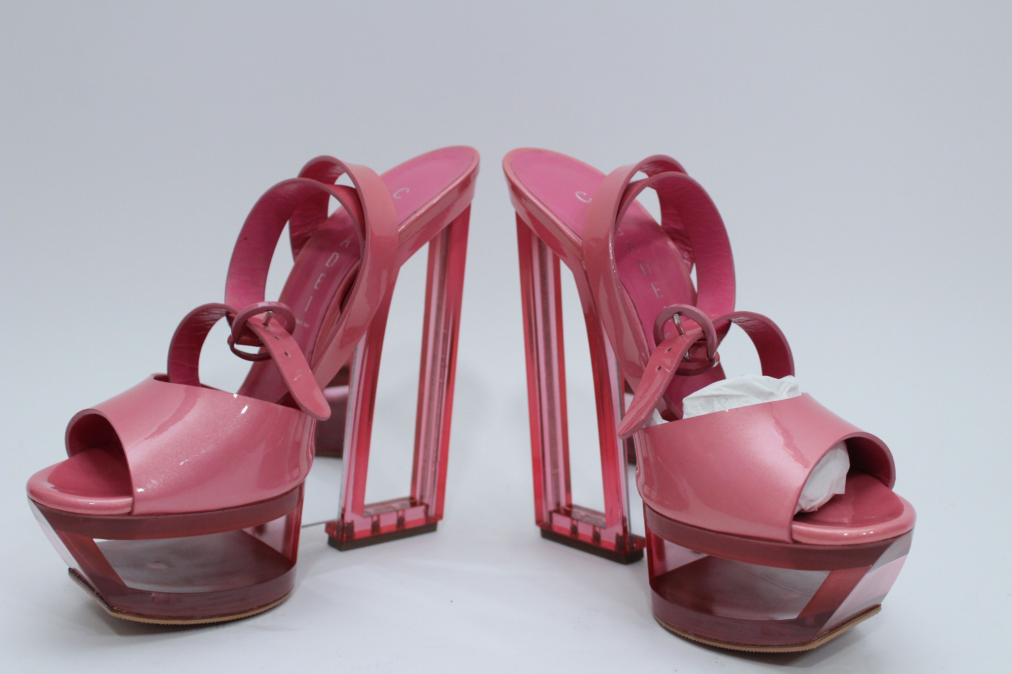Casadei Casadei Pink Leather Platform Sandals Plexiglass Heel 37 Size US 7 / IT 37 - 4 Thumbnail