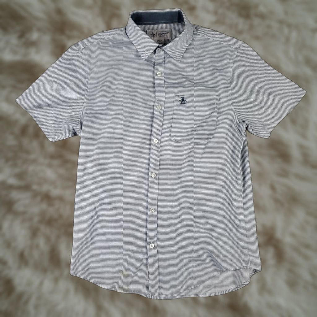 Original Penguin VINTAGE Original Penguin Men's Button-Up Shirt Short Sleeve Blue Striped Casual Office Officewear Small Size US S / EU 44-46 / 1 - 1 Thumbnail