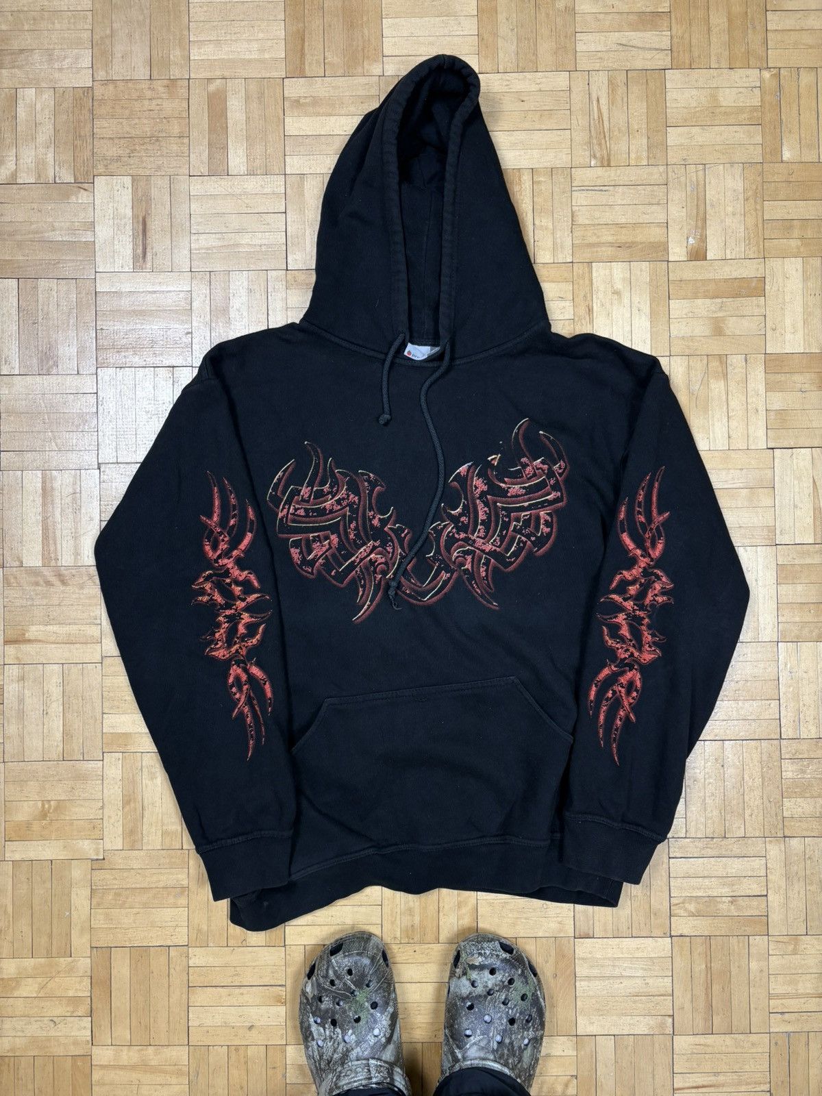 Japanese Brand Opium Tribal Y2K Vintage Boxy Baggy Flame Hoodie Skate Swag Size US XL / EU 56 / 4 - 1 Thumbnail