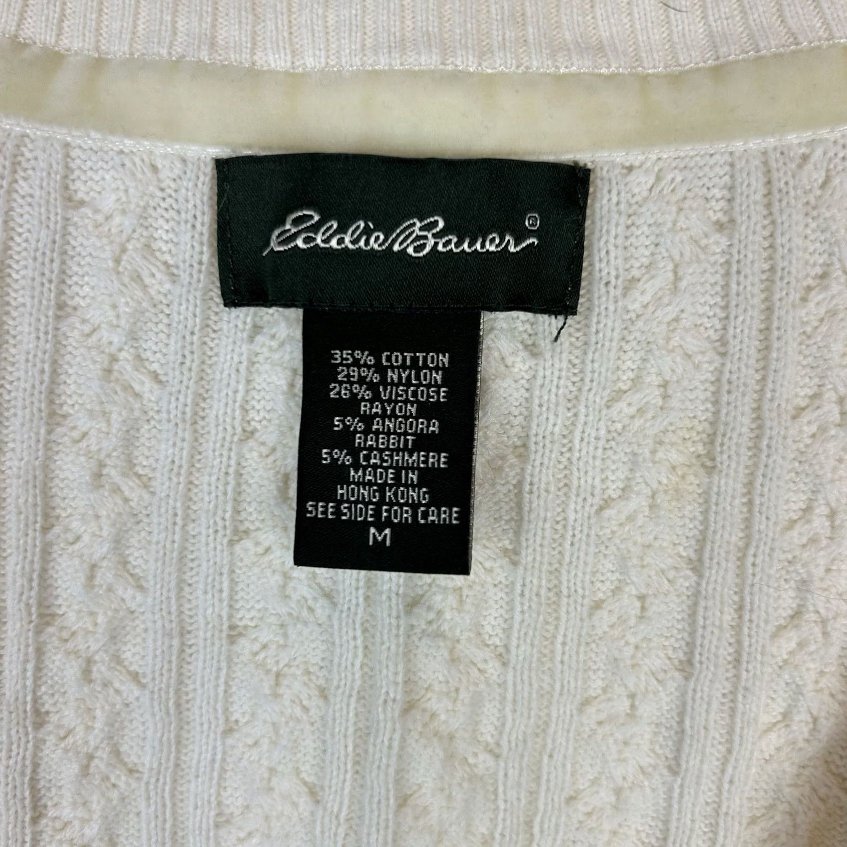 Eddie Bauer Eddie Bauer Sweater Womens M Ivory Cable Knit Ruffle Neckline V-Neck Long Sleeve Pullover Casual Knit Classic Fit Size M / US 6-8 / IT 42-44 - 3 Thumbnail