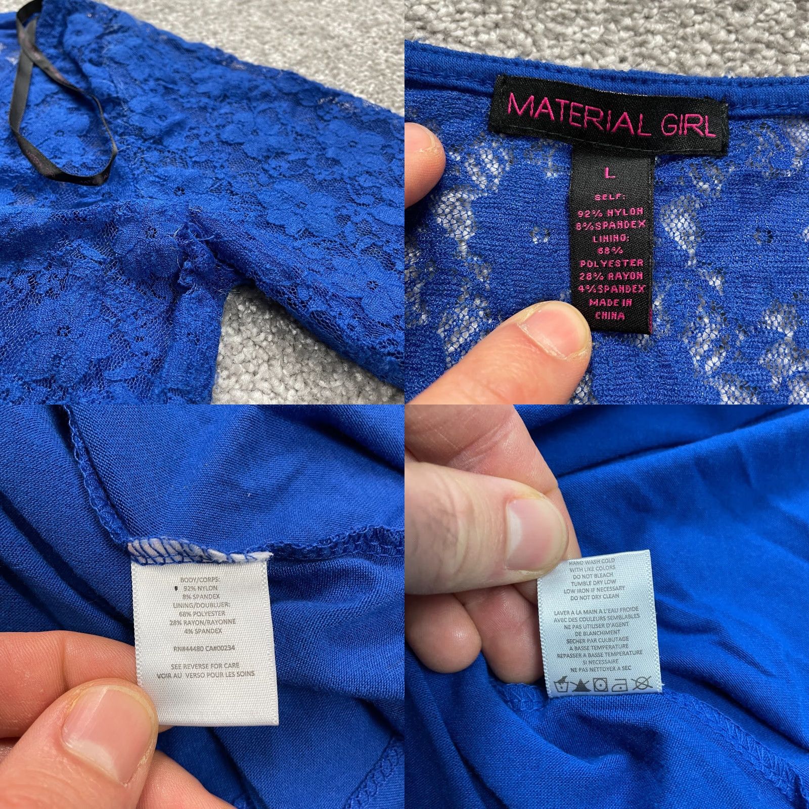 Vintage MaterialGirl Blue Lace A-Line Dress Womens Large L Knee Length Round Neck Long Sleeve Adult Womens Size L / US 10 / IT 46 - 8 Thumbnail