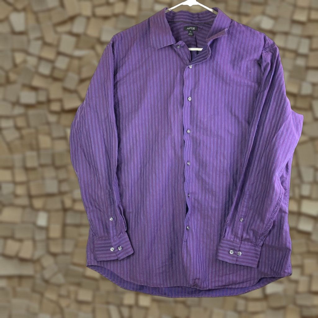Apt. 9 Apt.9 Mens XL Purple Striped Long Sleeve Point Collar Shirt 100% Cotton Shirt Size US XL / EU 56 / 4 - 1 Thumbnail