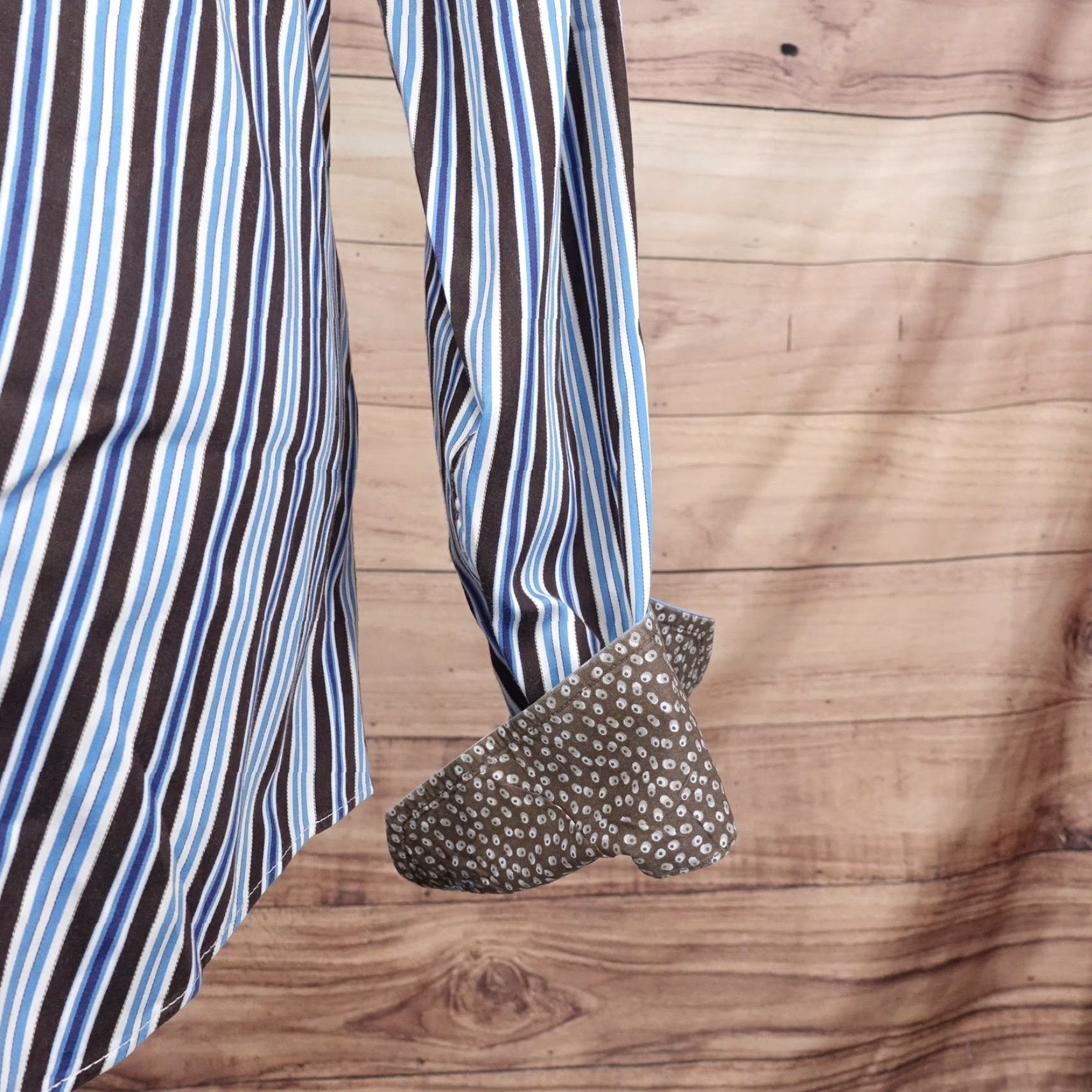 BUGATCHI VINTAGE Bugatchi Uomo Shirt Mens 2XL Long Sleeve Cotton Blue Brown Striped Business Casual Modern Fit Size US XXL / EU 58 / 5 - 5 Thumbnail