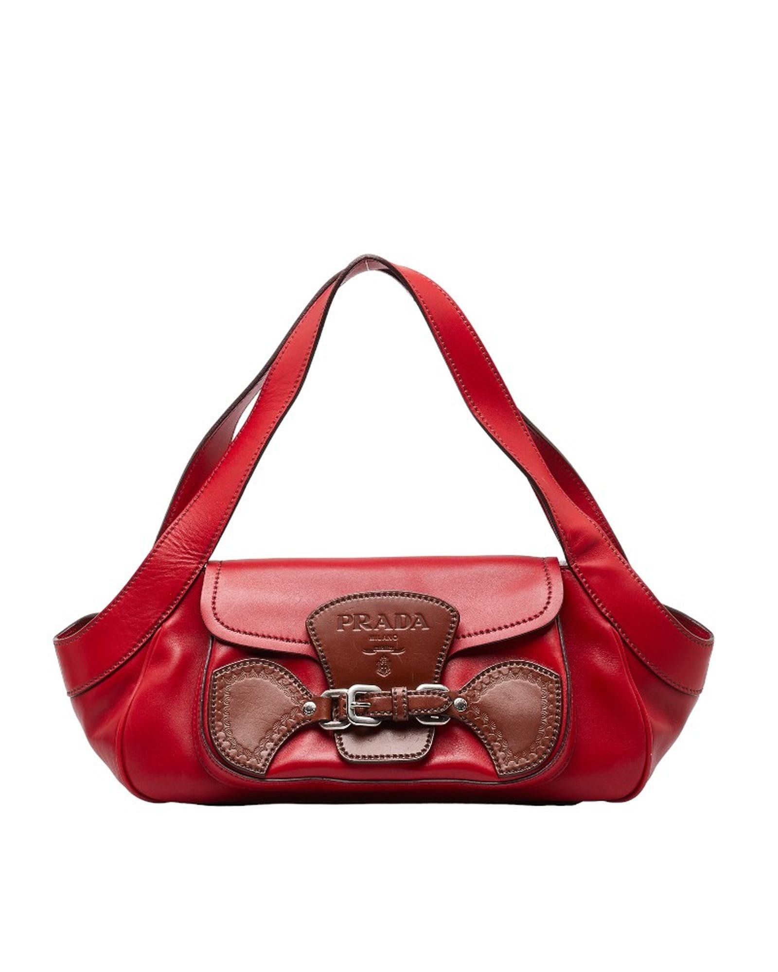 image of Prada Red Leather Handbag In Excellent Condition, Women's