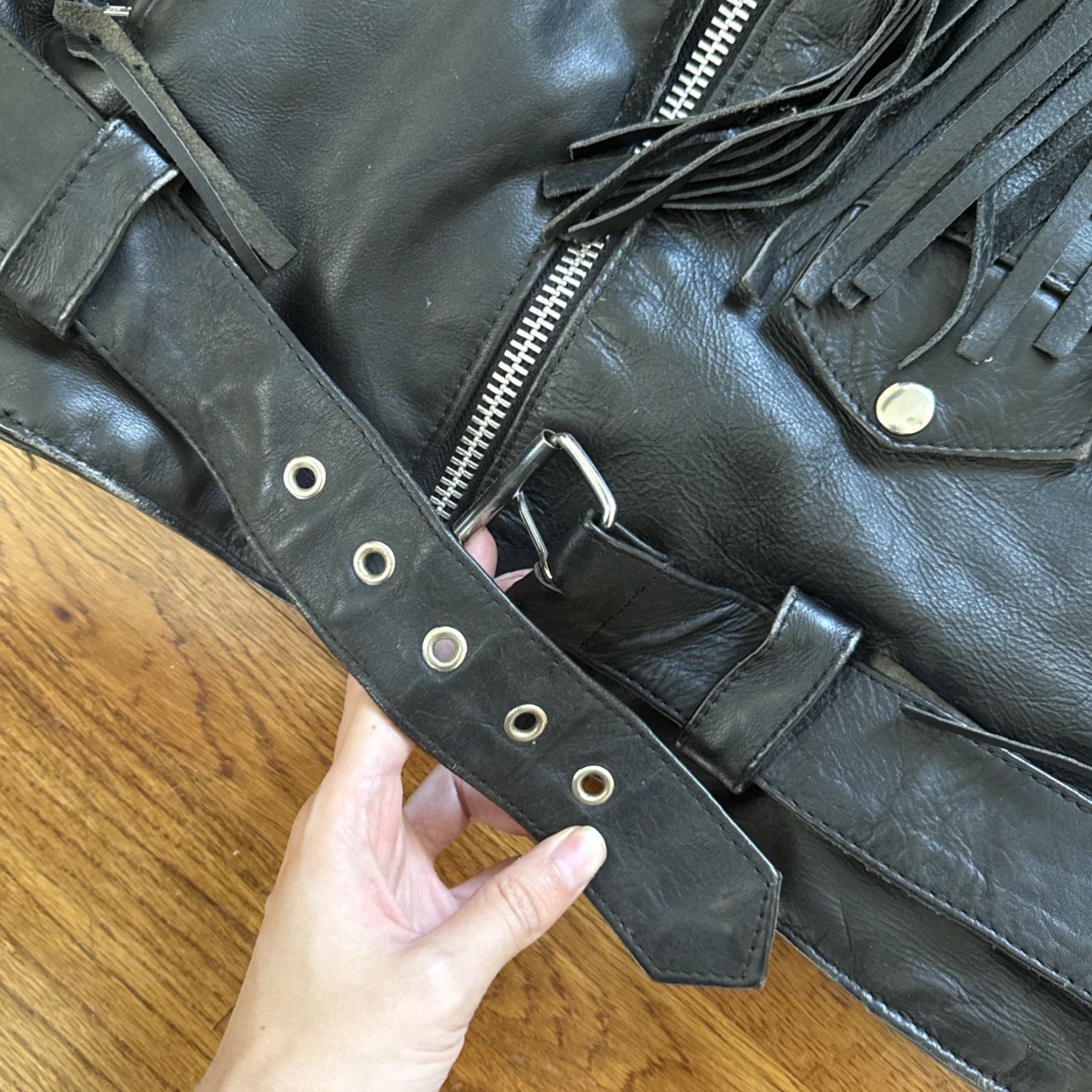 Vintage Manzoor Leather Thinsulate Fringe Motorcycle Jacket Size 46 Size US S / EU 44-46 / 1 - 4 Thumbnail